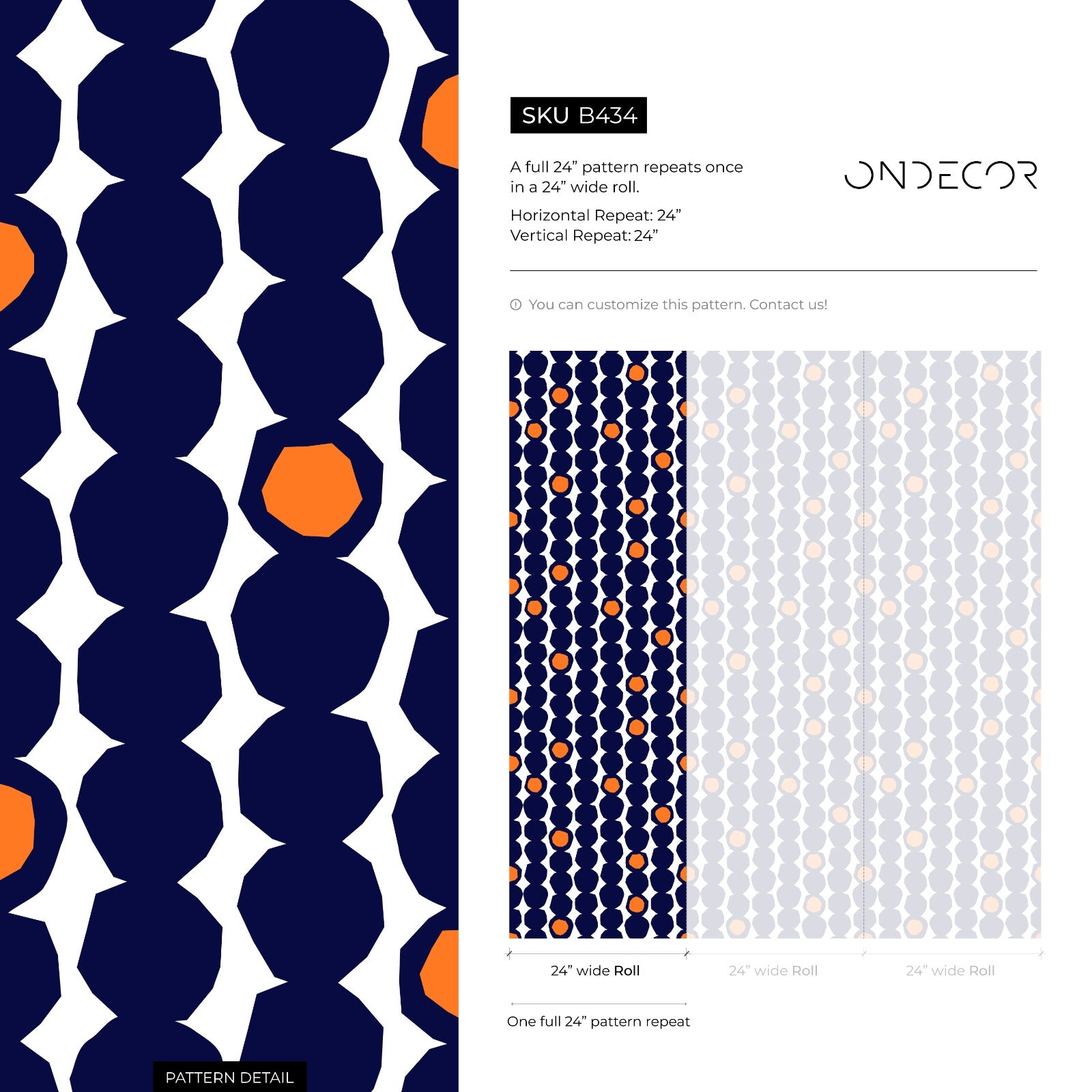 Geometric Wallpaper With Faceted Circles In Navy Blue And Orange - B434