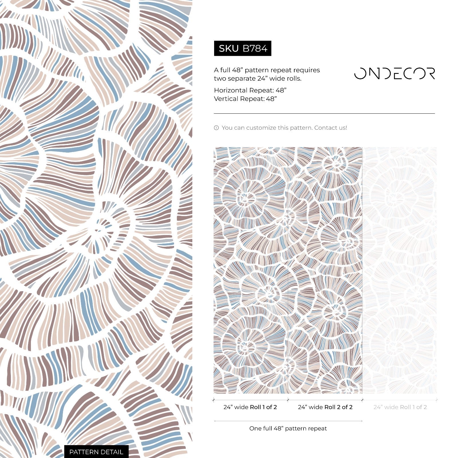 Abstract Wallpaper With A Spiral Shell Motif In Brown, Blue, And Beige - B784
