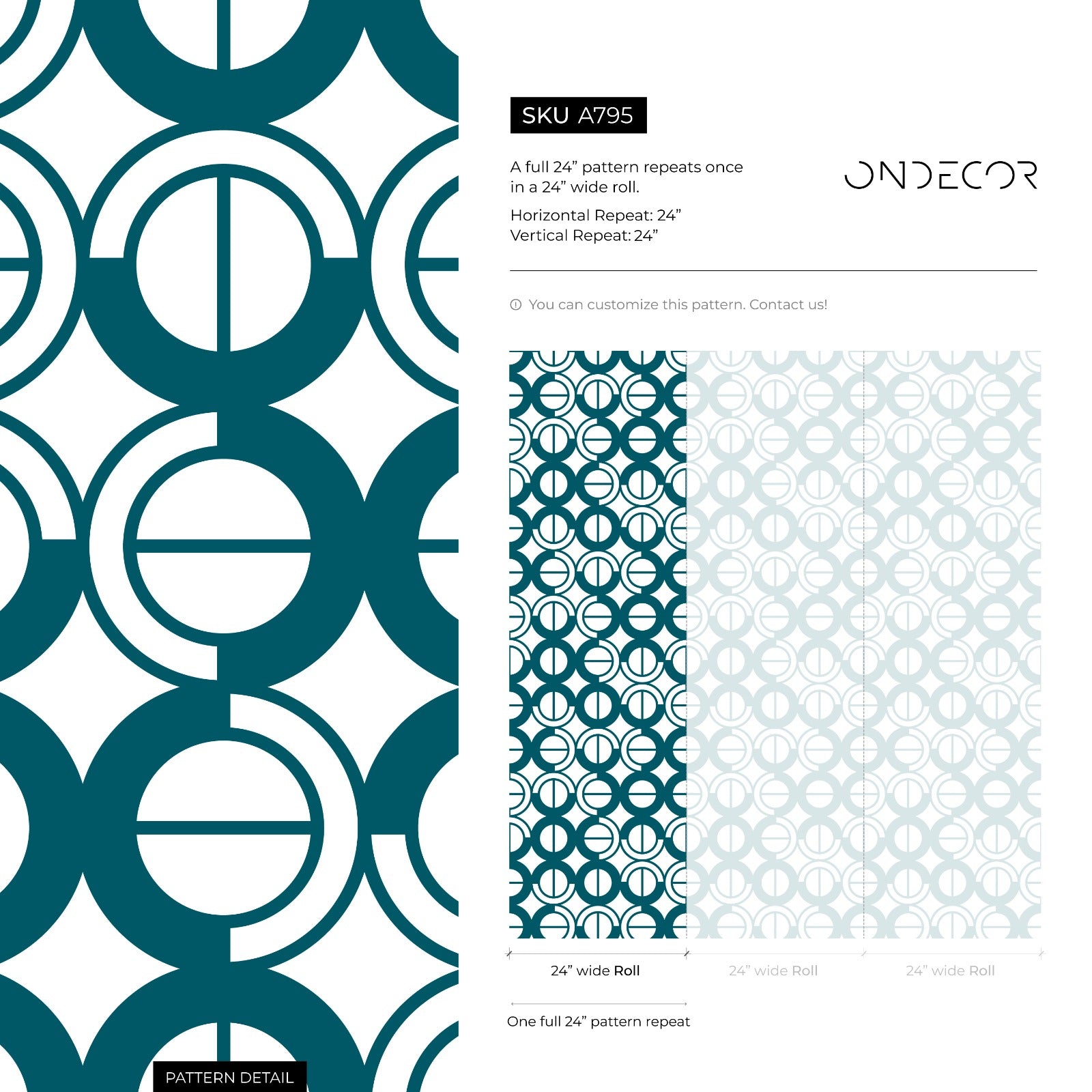Art Deco Wallpaper With A Geometric Circle Motif In Teal And White - A795