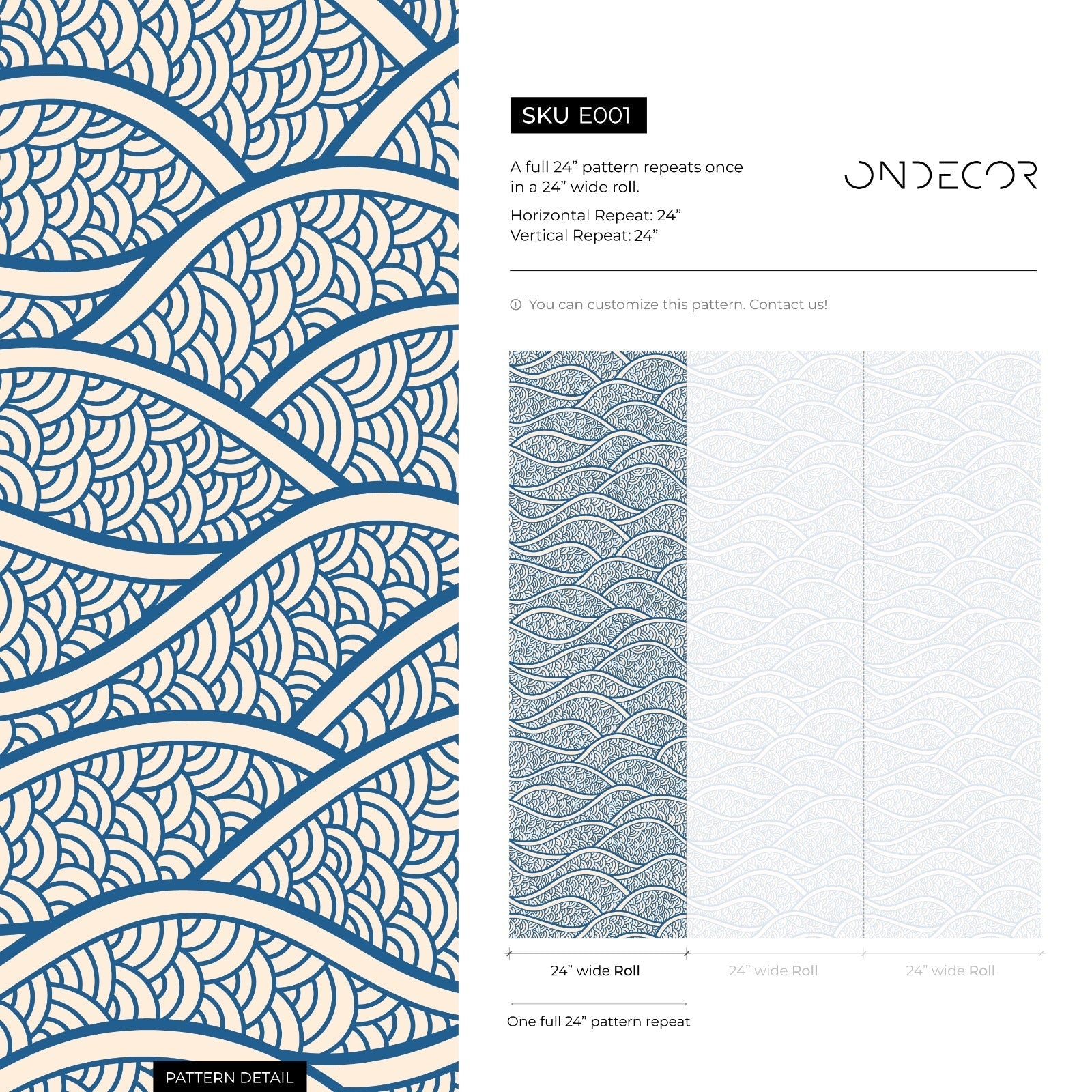 Scandinavian Wallpaper With A Stylized Ocean Wave Motif In Blue And White - E001