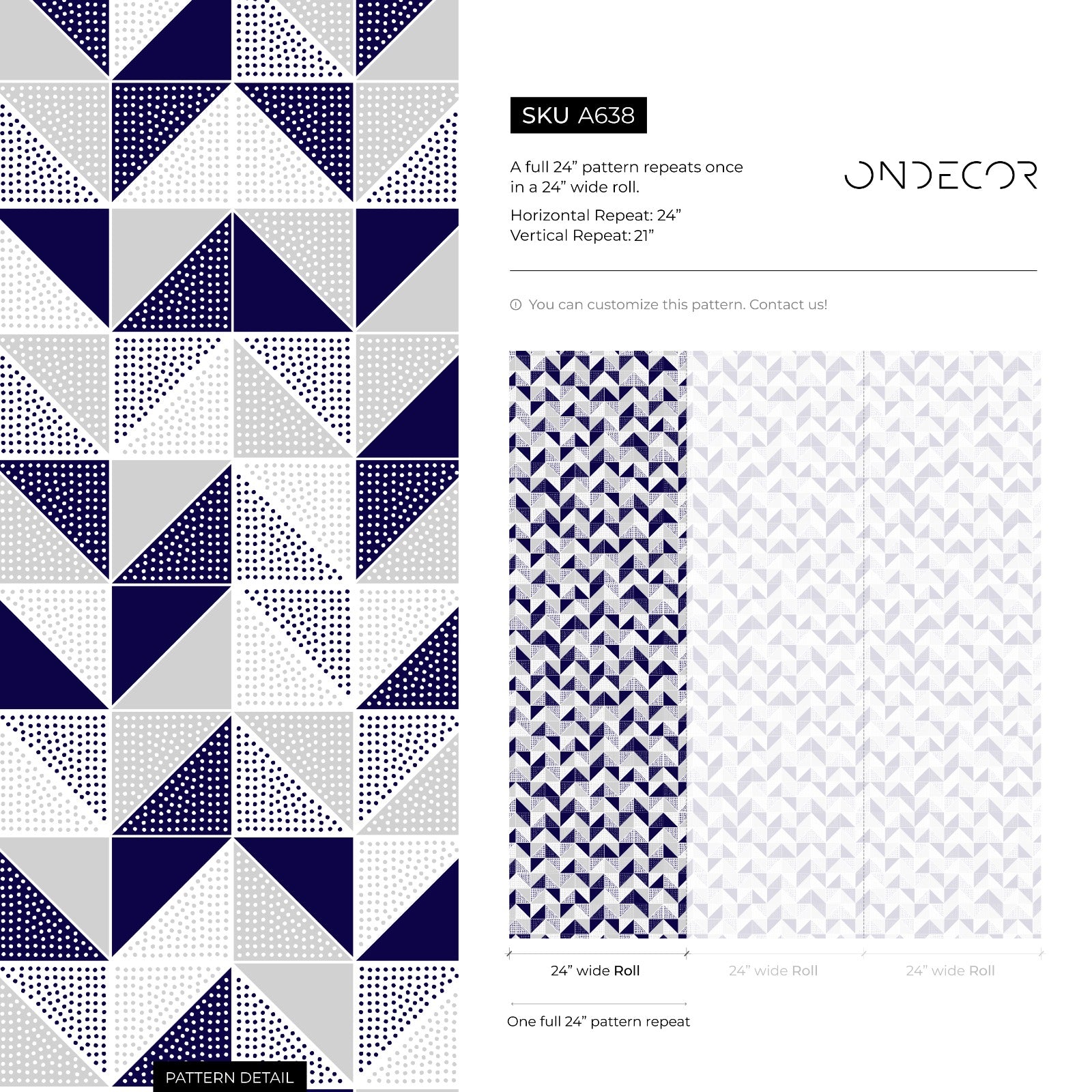 Geometric Wallpaper With Dotted Triangles In Navy Blue, Grey, And White - A638