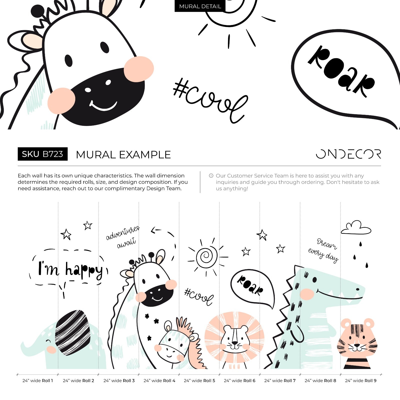 Animal Wallpaper With Doodle Style Dinosaur And Friends In Mint Green, Pink, And Black - B723