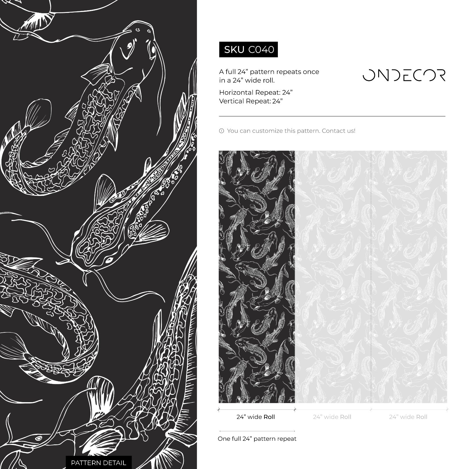 Koi Fish Wallpaper Featuring Illustrative Fish In Black And White - C040