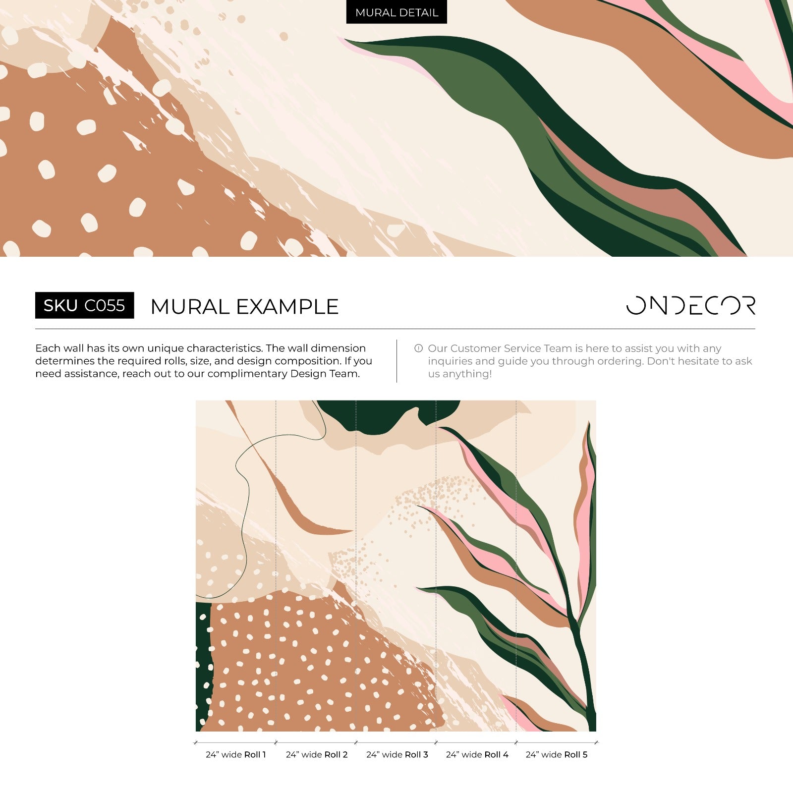 Abstract Wallpaper With Botanical Shapes In Terracotta, Green, And Pink - C055