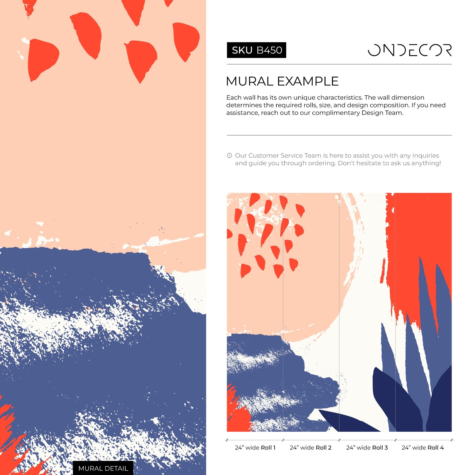 Abstract Wallpaper With Bold Brushstrokes In Red, Blue, And Peach - B450