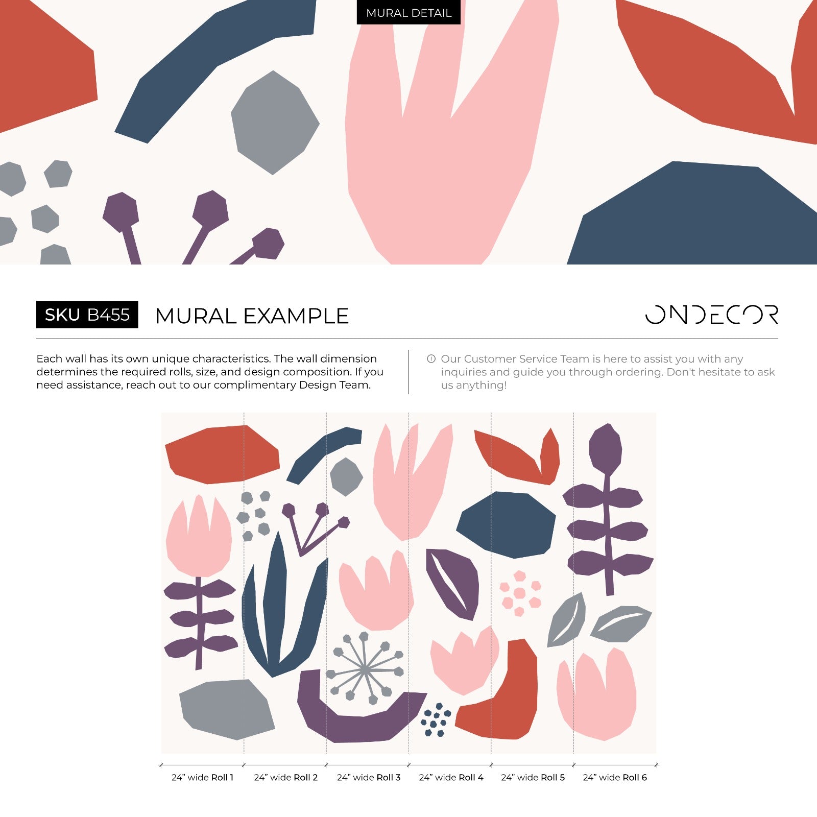 Abstract Wallpaper With Paper Cut-out Botanicals In Navy Blue, Pink, And Purple - B455