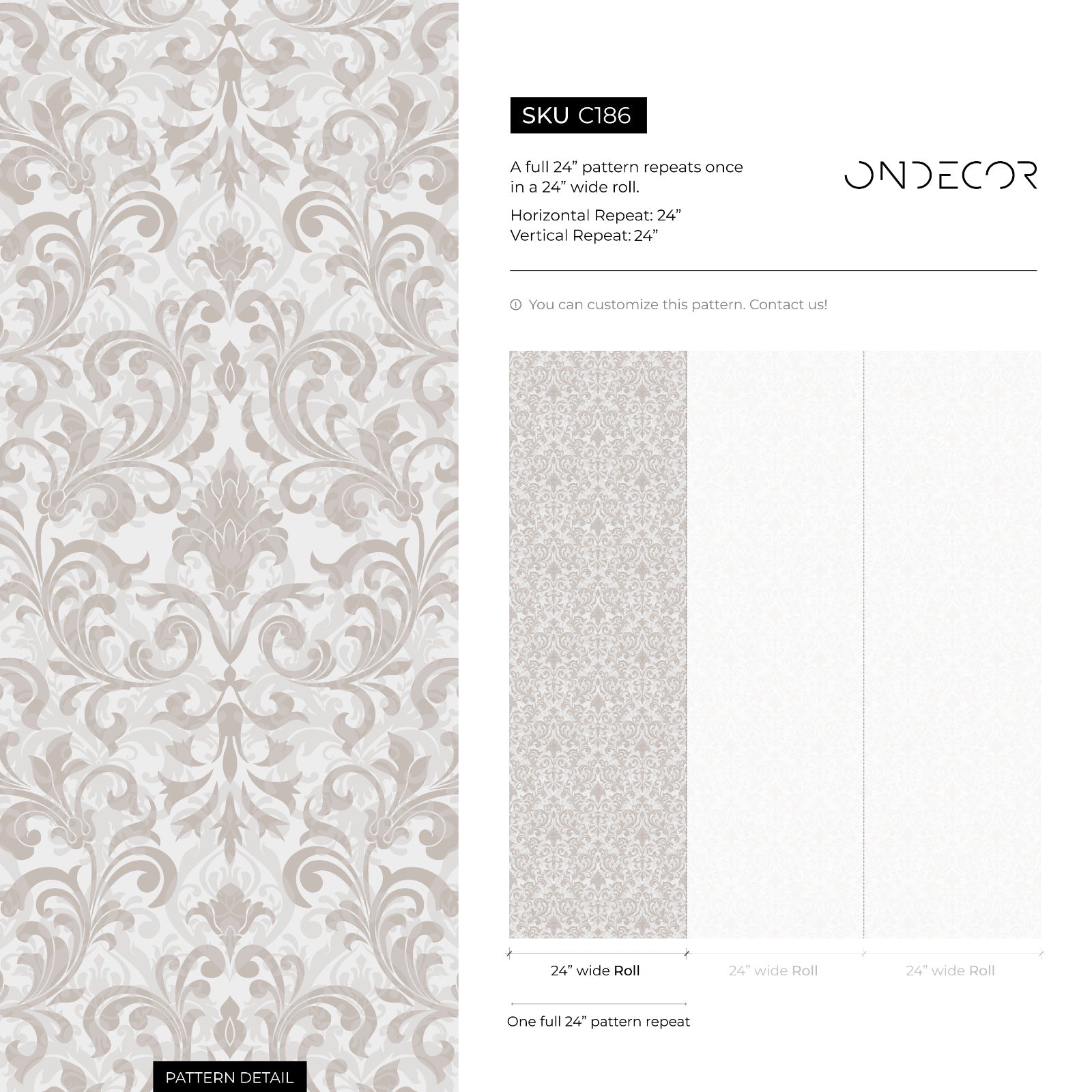 Damask Wallpaper With An Elegant Scroll Motif In Beige And Gray - C186