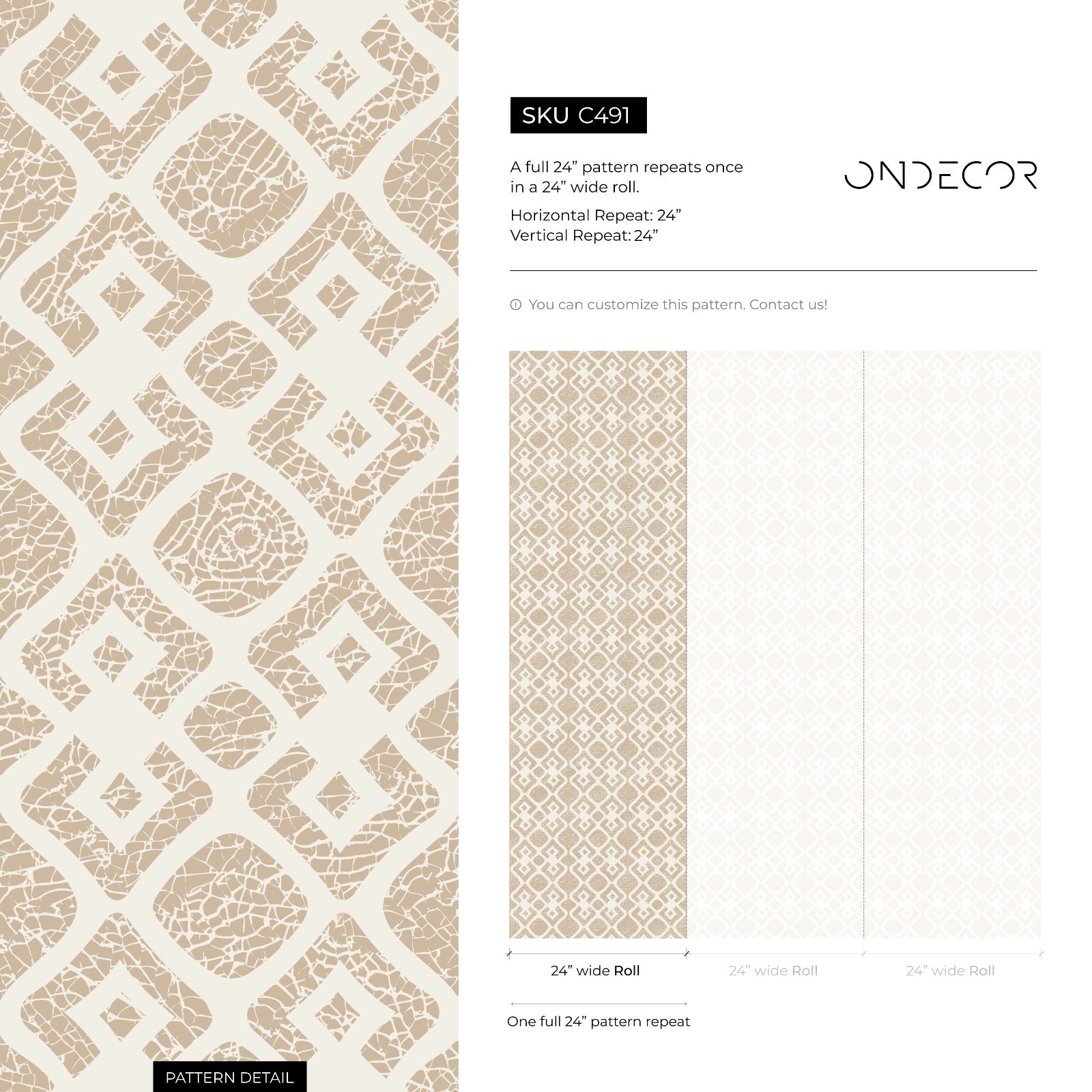 Geometric Wallpaper With A Textured Trellis Motif In Beige And Cream - C491