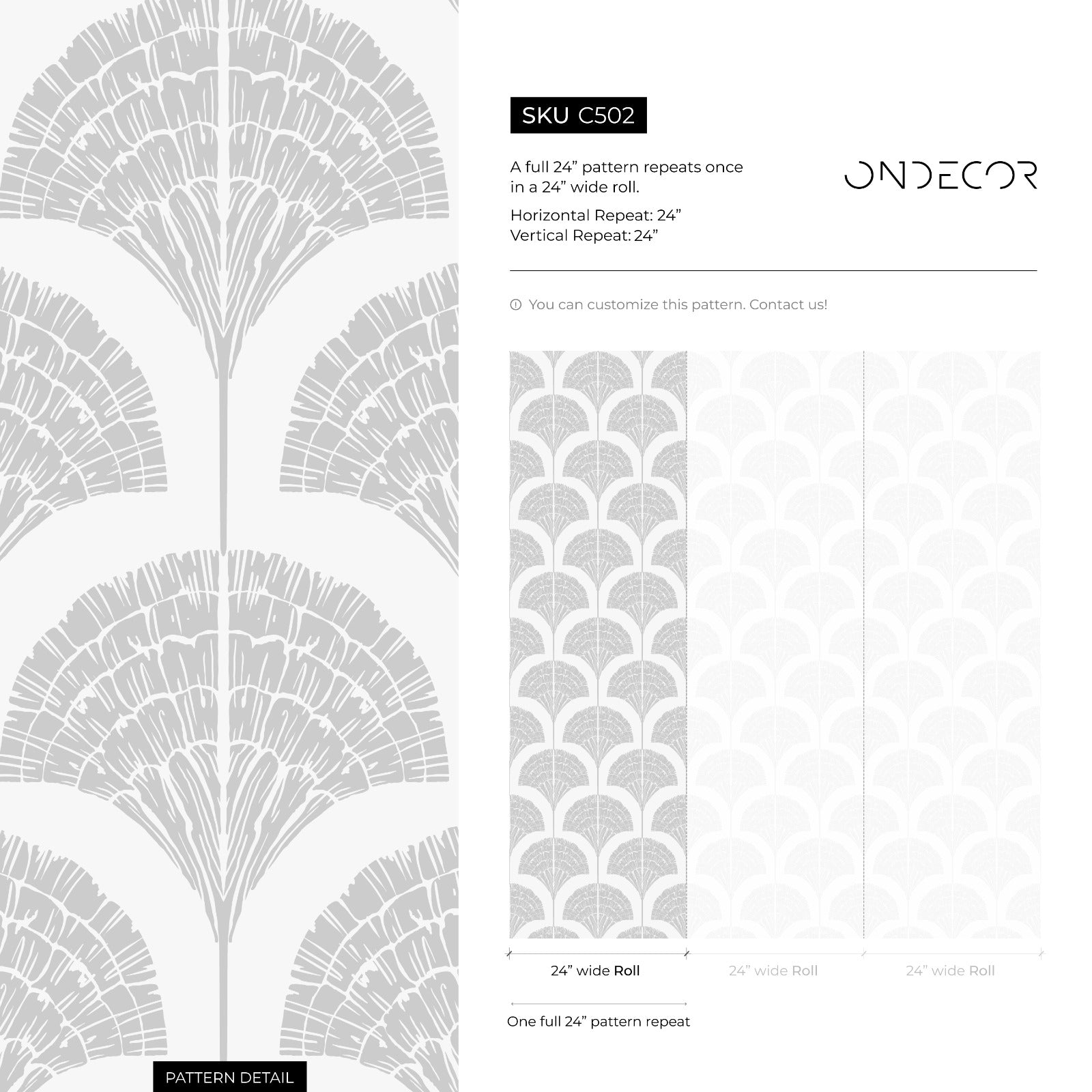 Art Deco Wallpaper With A Stylized Fan Motif In Light Gray - C502