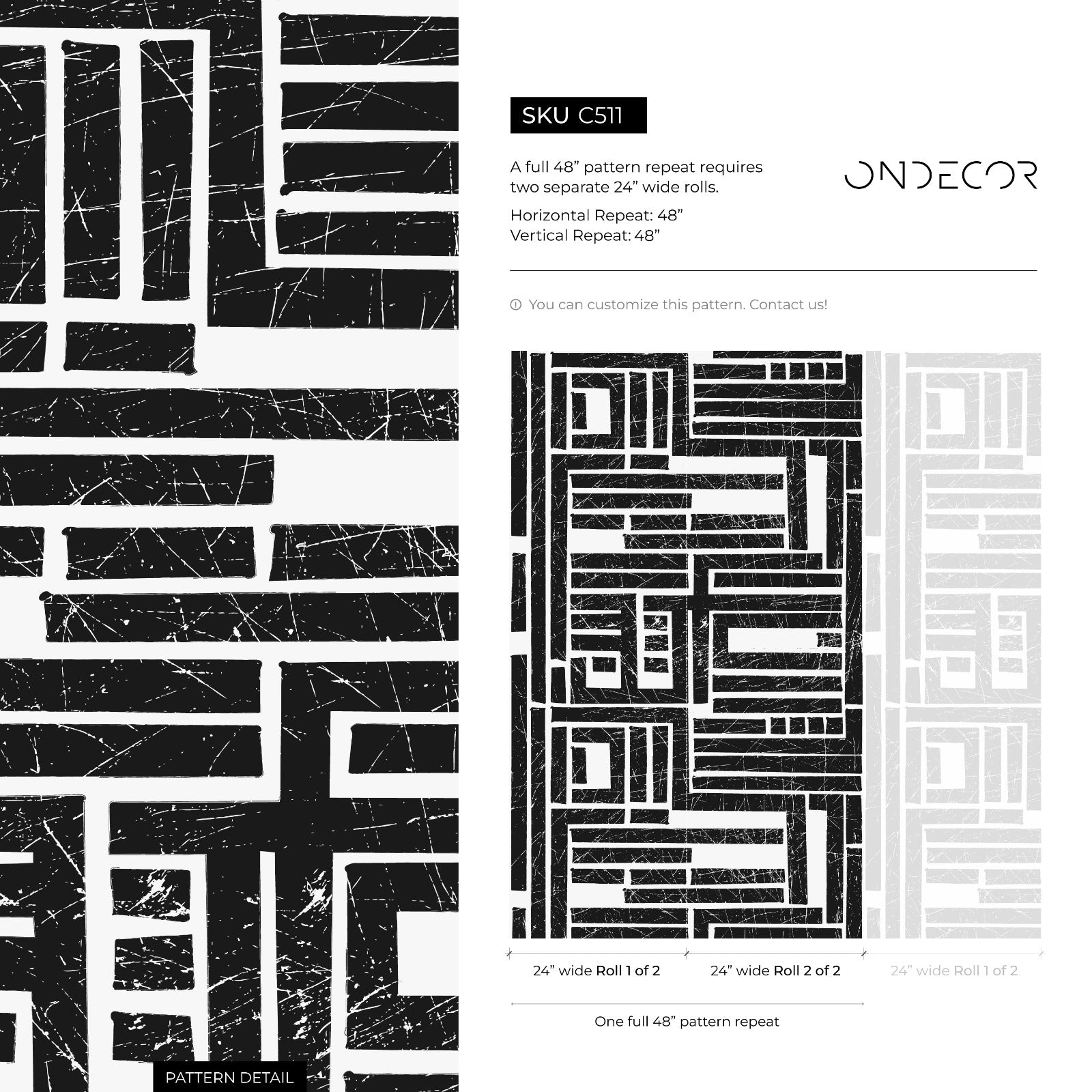 Geometric Wallpaper With A Distressed Block Maze In Black And White - C511
