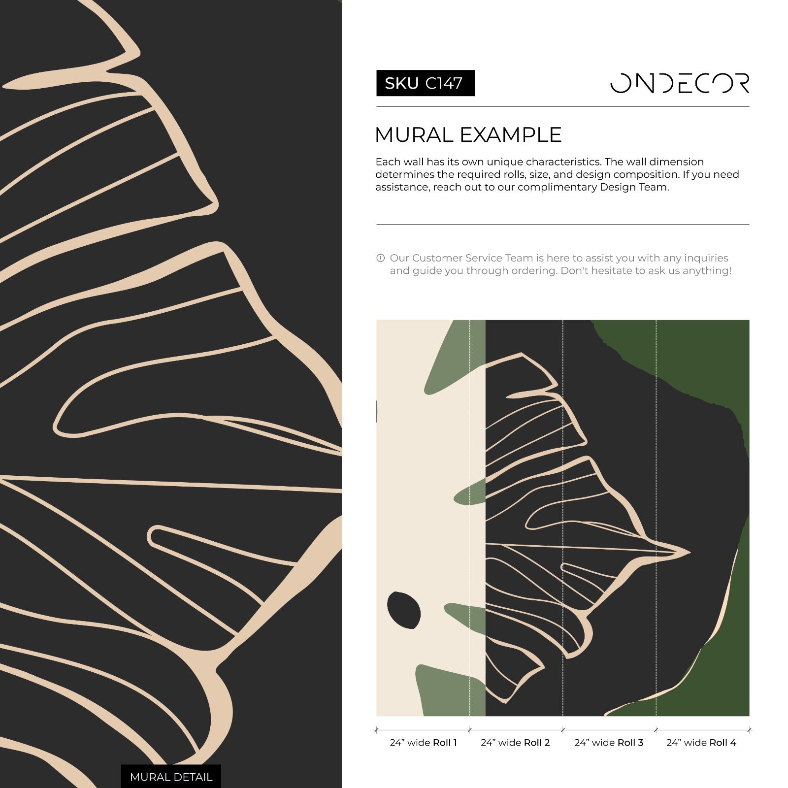 Abstract Wallpaper With Organic Shapes And Line Art In Black, Green, And Beige - C147