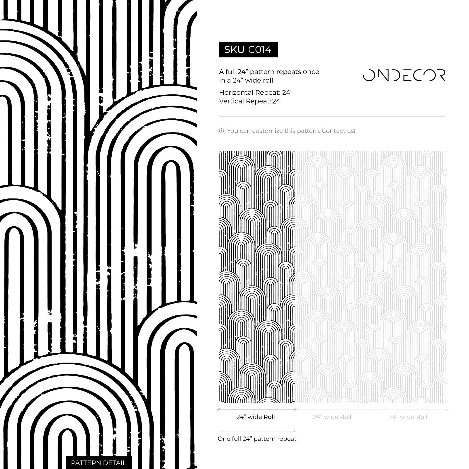 Art Deco Wallpaper With A Repeating Arch Motif In Black And White - C014
