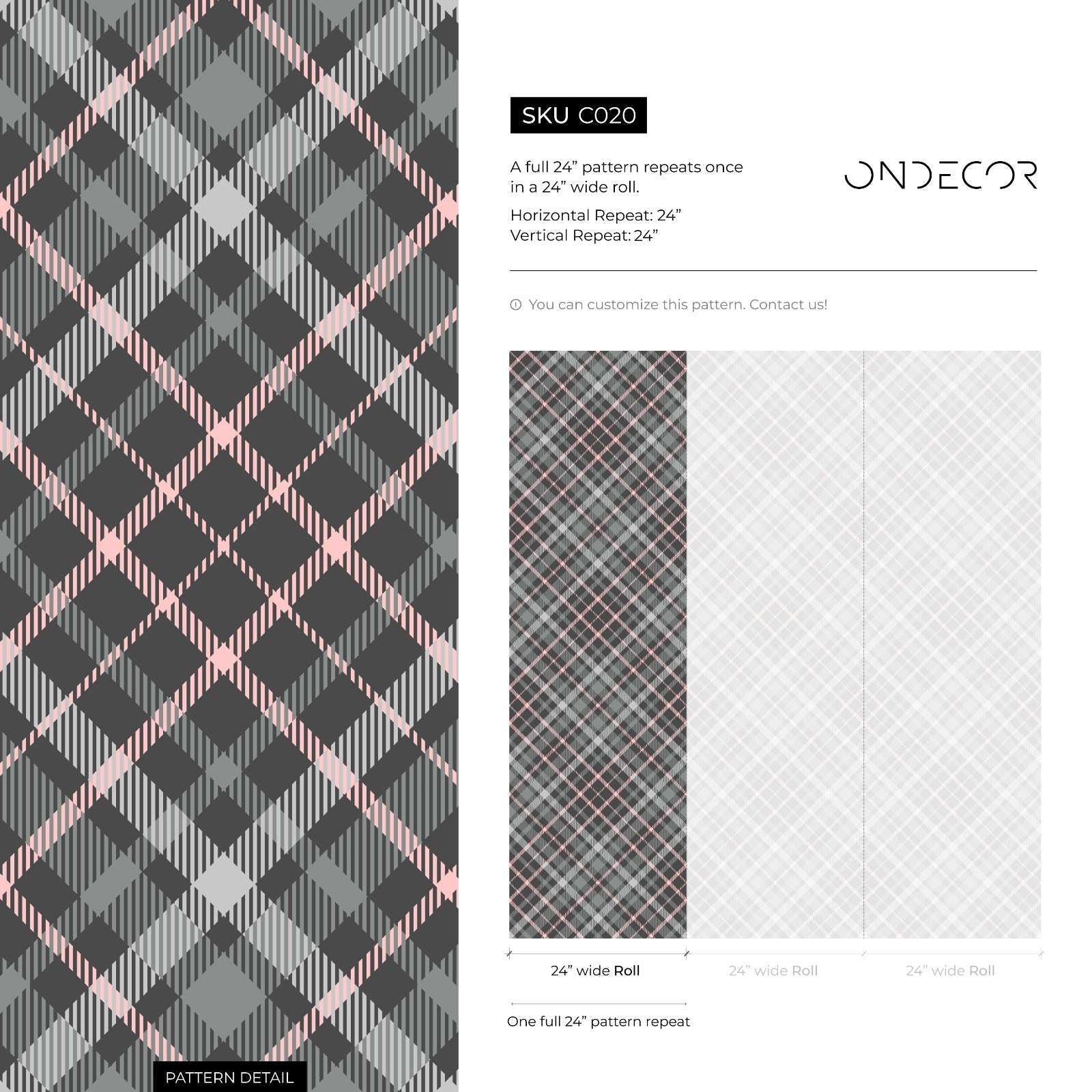 Plaid Wallpaper With A Diagonal Tartan Motif In Gray And Pink - C020