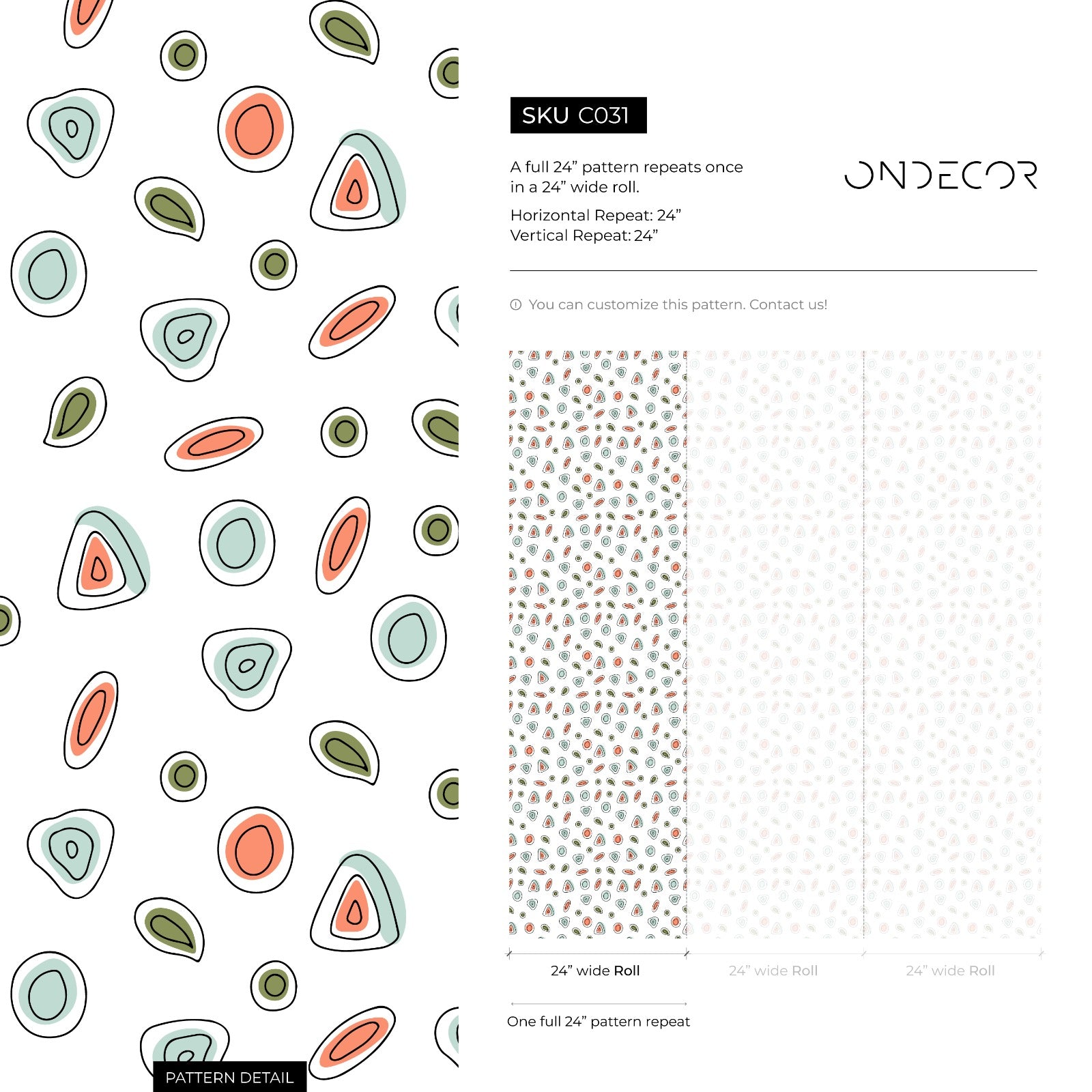 Abstract Wallpaper With Organic Shapes In Blue, Orange, And Green - C031