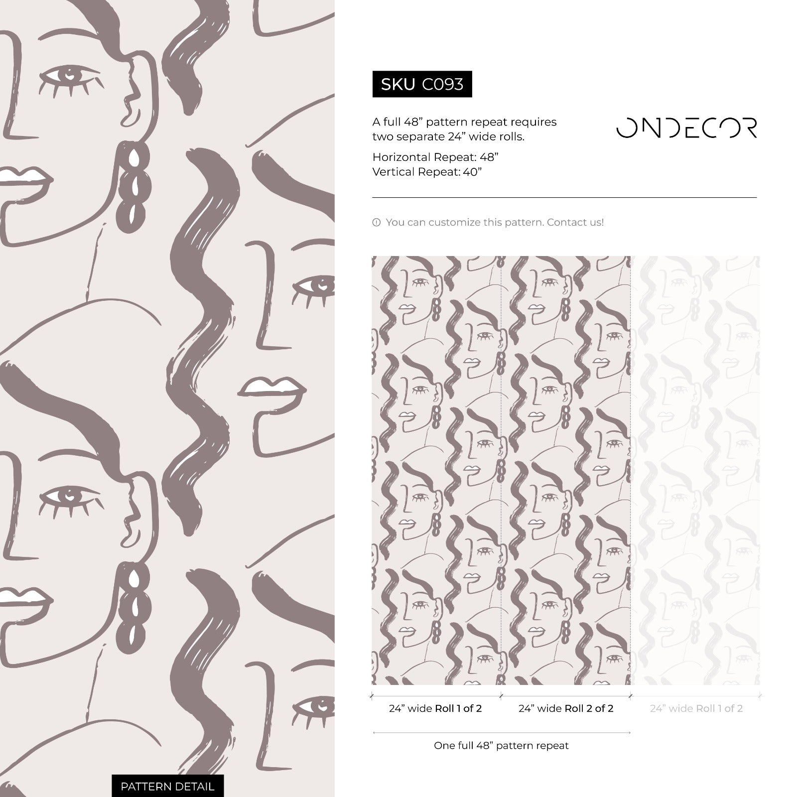 Abstract Wallpaper With A Minimalist Face Motif In Taupe And Light Gray - C093