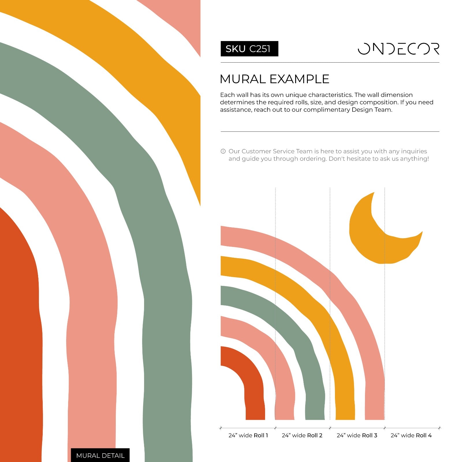 Scandinavian Wallpaper With A Hand-drawn Rainbow In Orange, Green, And Pink - C251