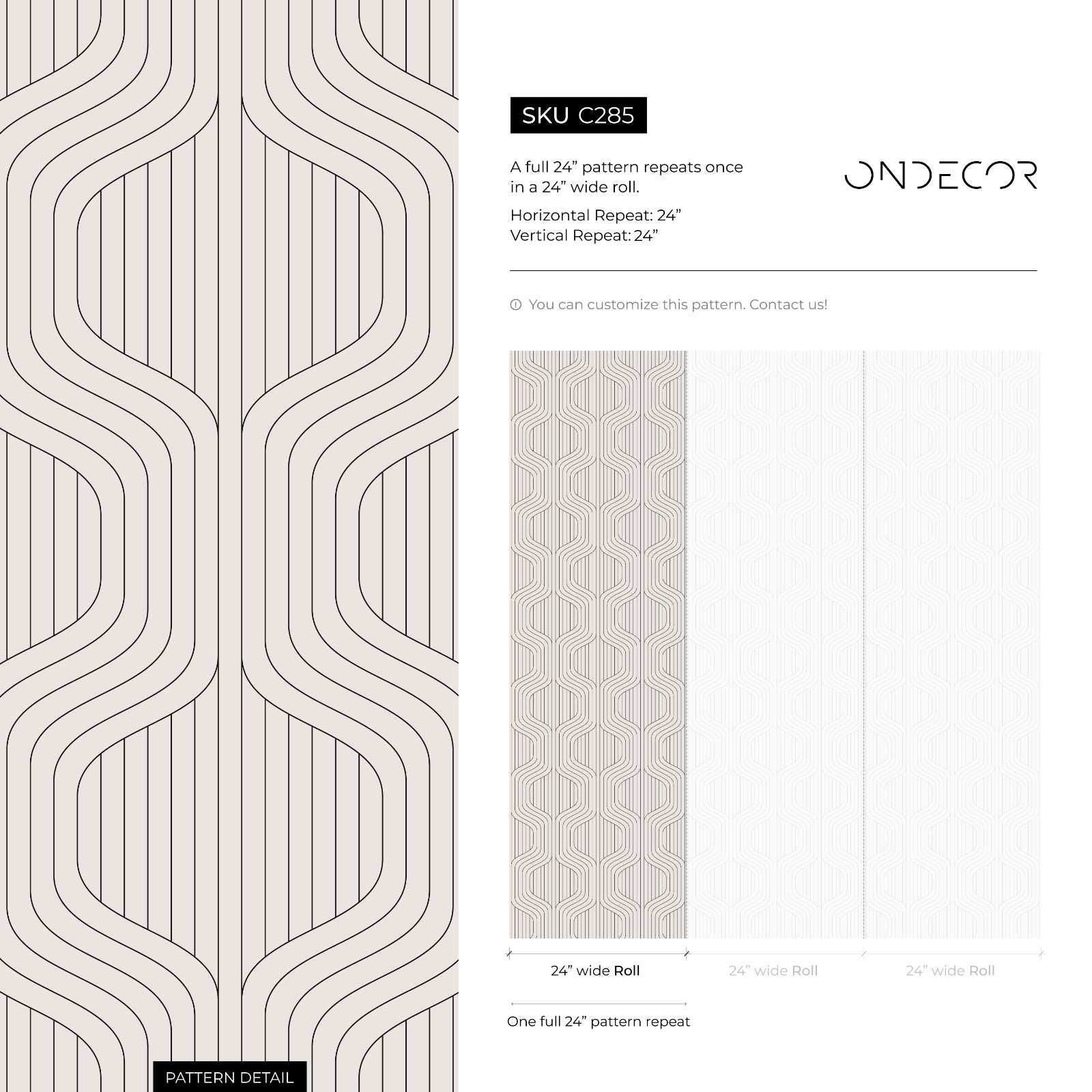 Geometric Wallpaper With A Wavy Line Pattern In Black And Beige - C285