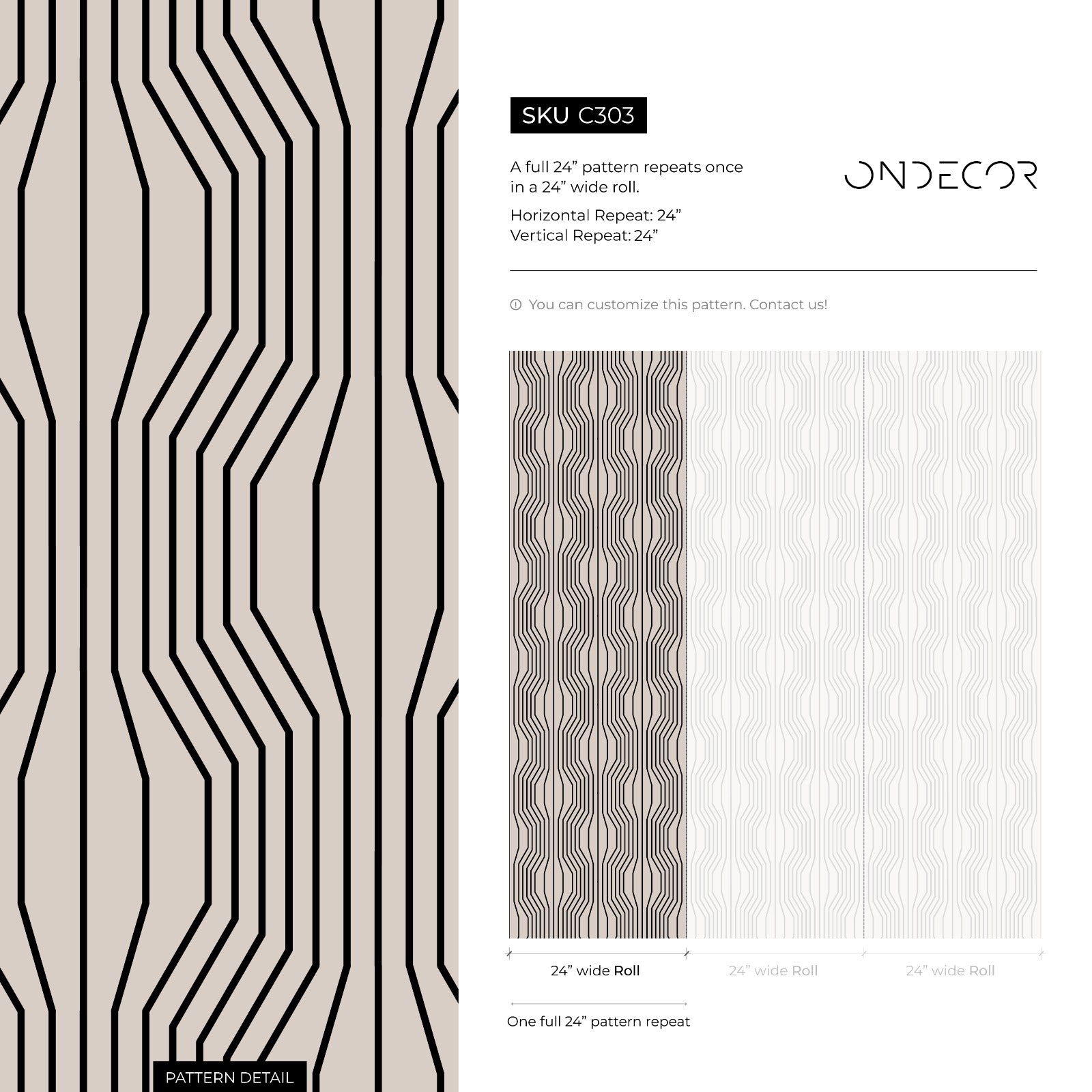 Geometric Wallpaper With Wavy Vertical Lines In Black And Beige - C303