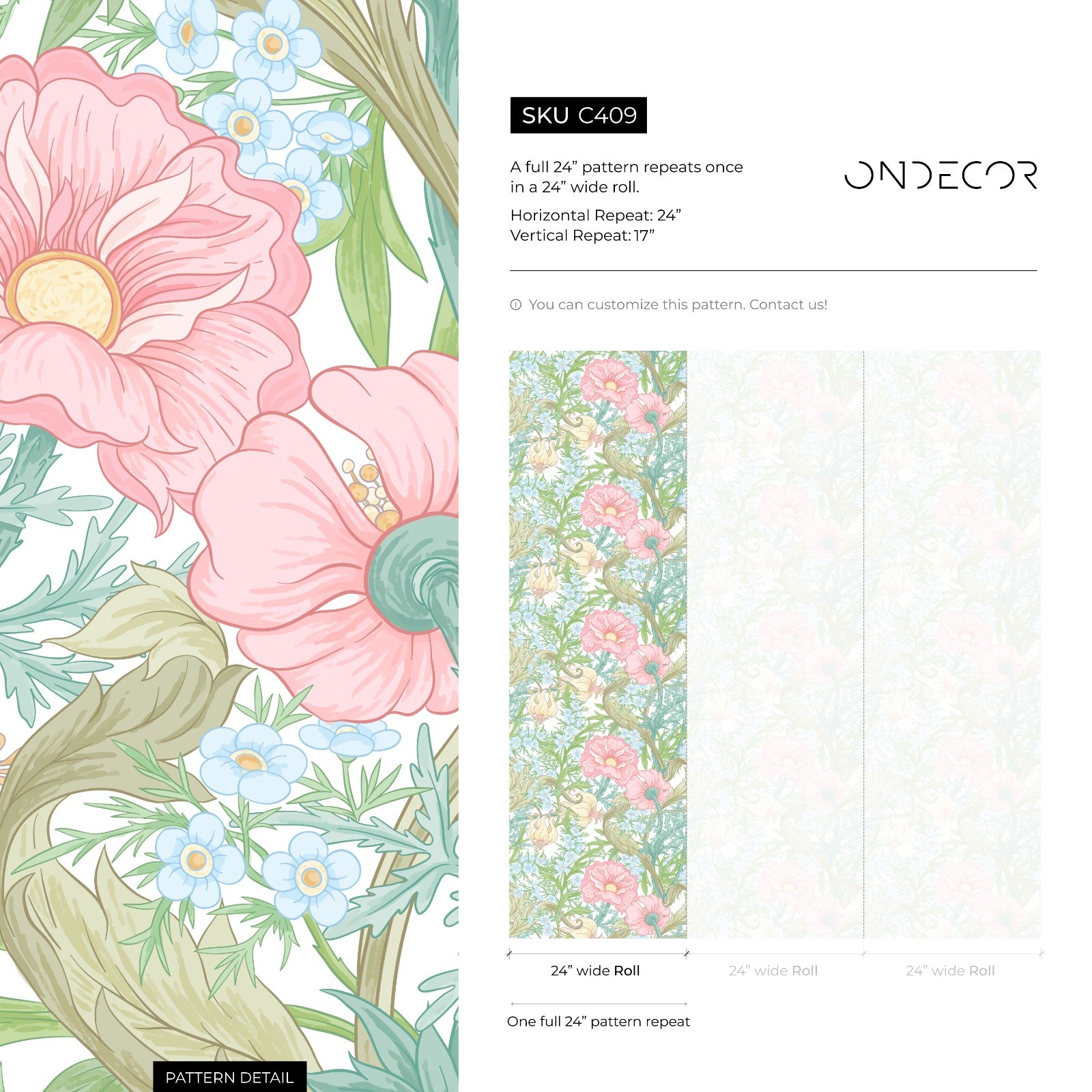 Art Nouveau Wallpaper With Elegant Blooms In Pink, Blue, And Green - C409