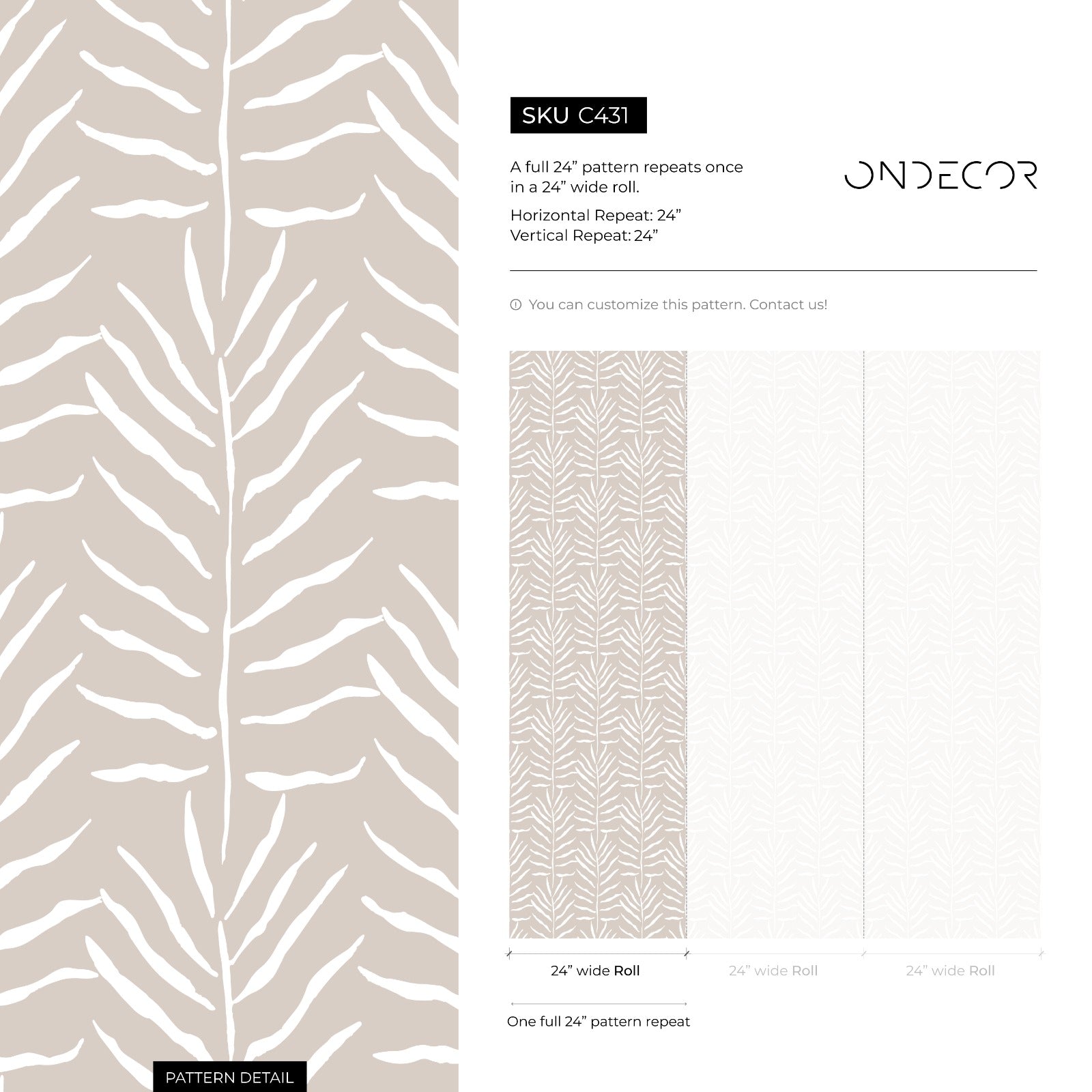 Botanical Wallpaper With A Minimalist Leaf Pattern In Taupe And White - C431