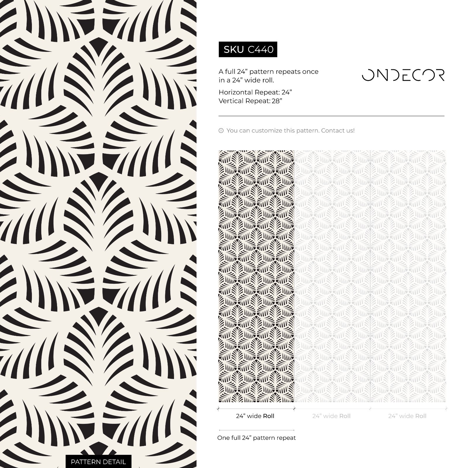 Art Deco Wallpaper With A Geometric Fan Pattern In Black And Cream - C440