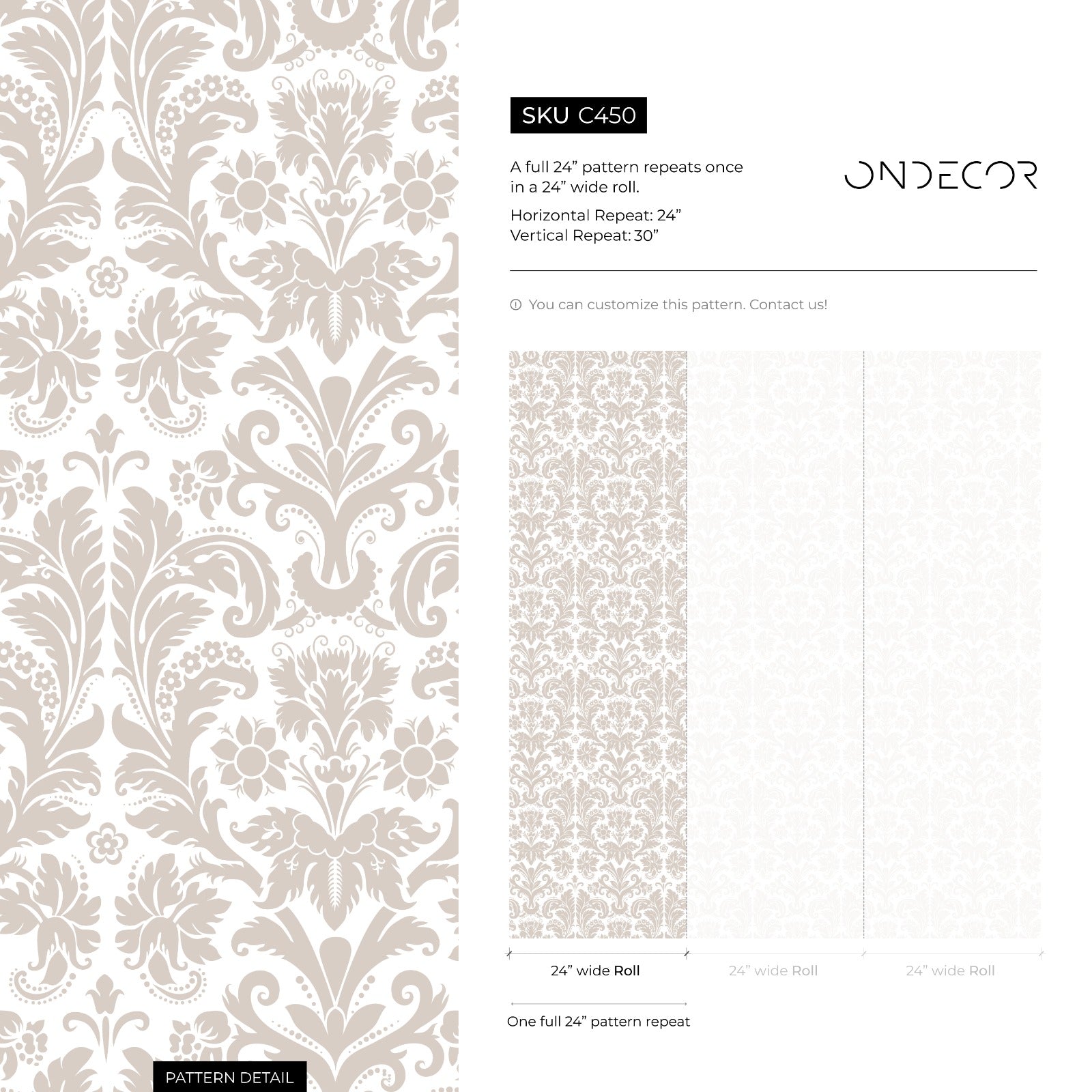 Damask Wallpaper With A Classic Intricate Motif In Beige And Cream - C450