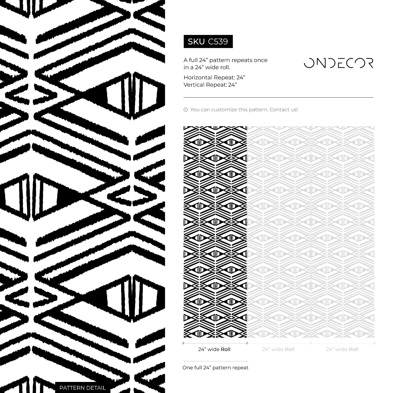 Geometric Wallpaper With A Stamped Diamond Motif In Black And White - C539