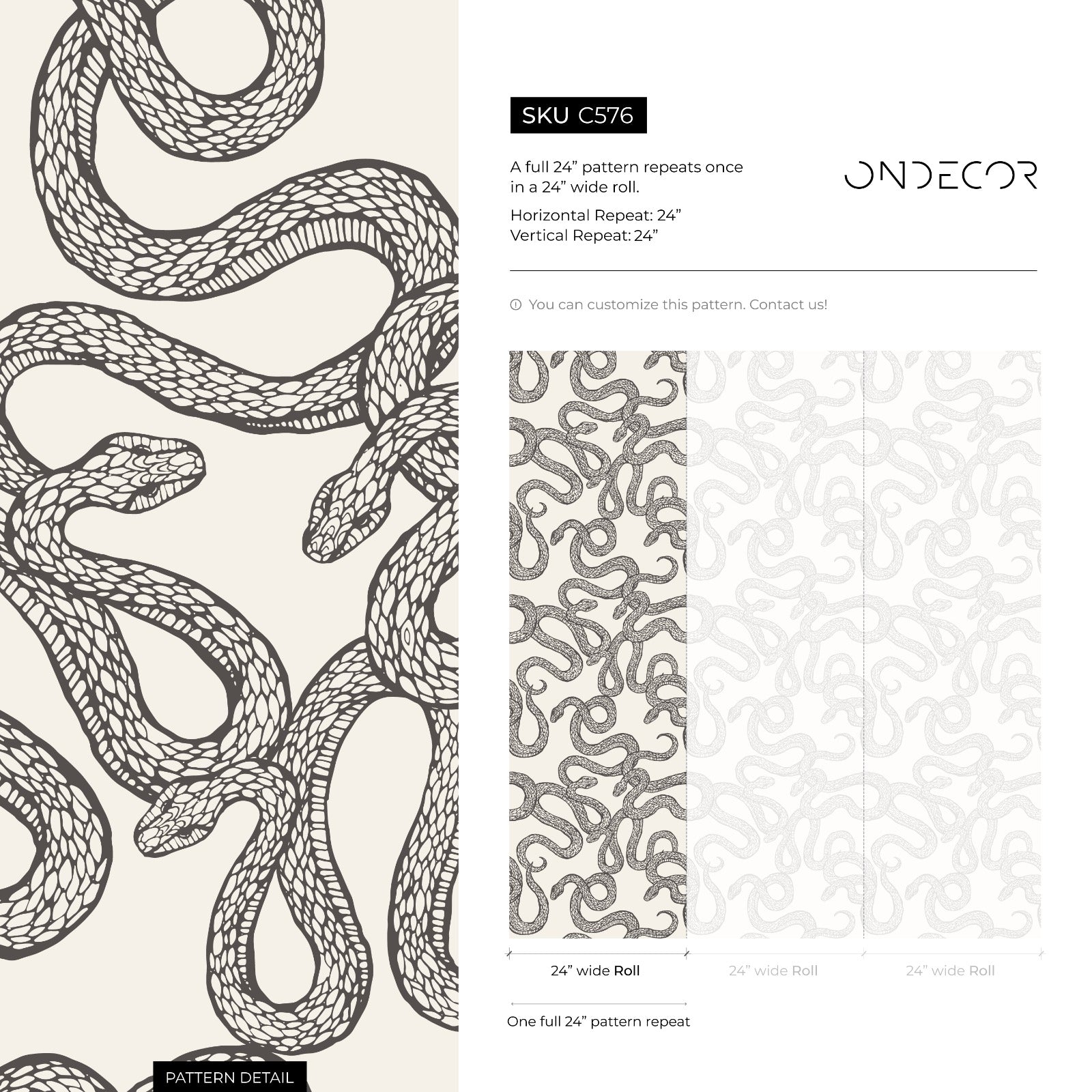 Snake Wallpaper With An Intricate Serpentine Motif In Gray And Black - C576