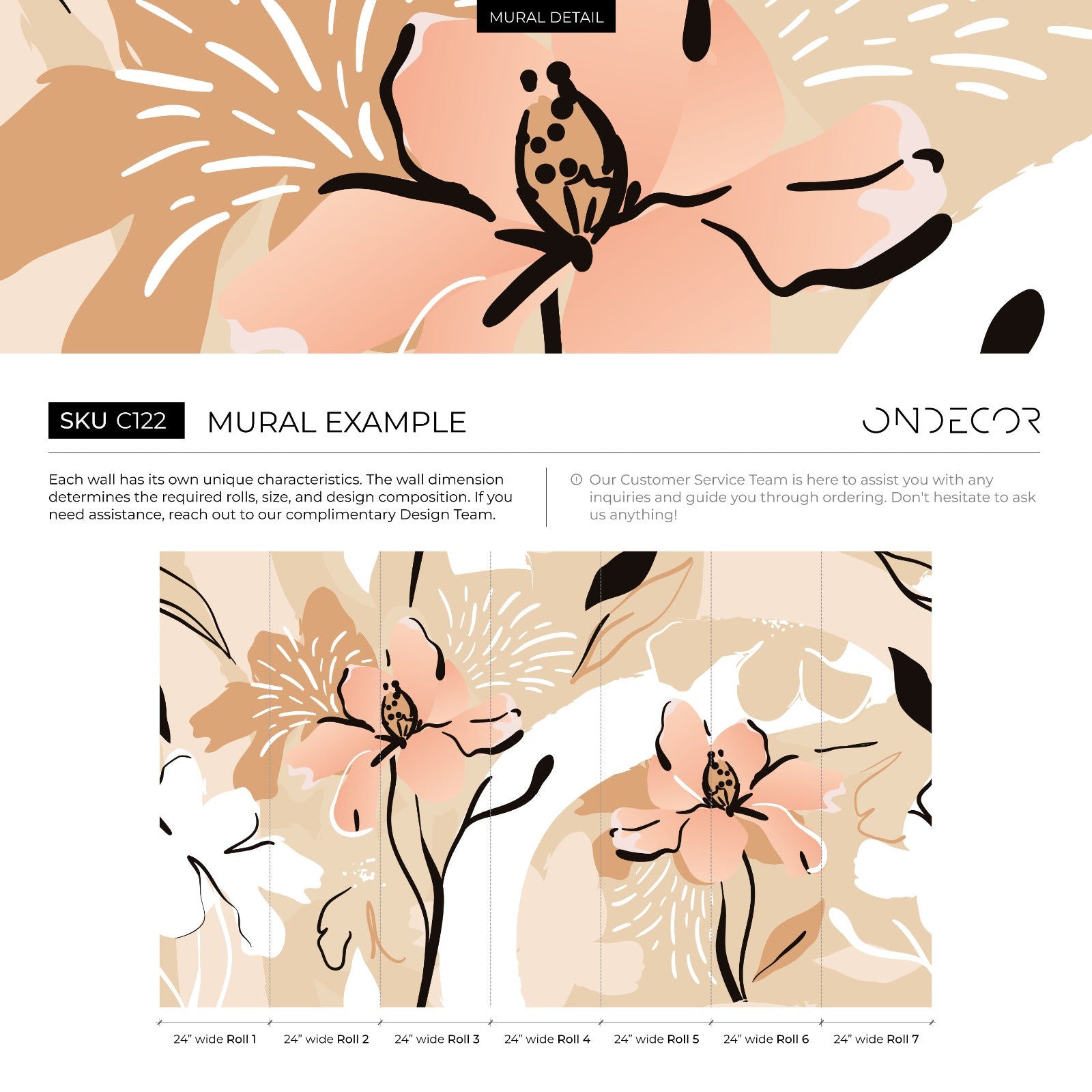 Abstract Wallpaper Featuring A Large Stylized Flower In Pink, Beige, And Black - C122