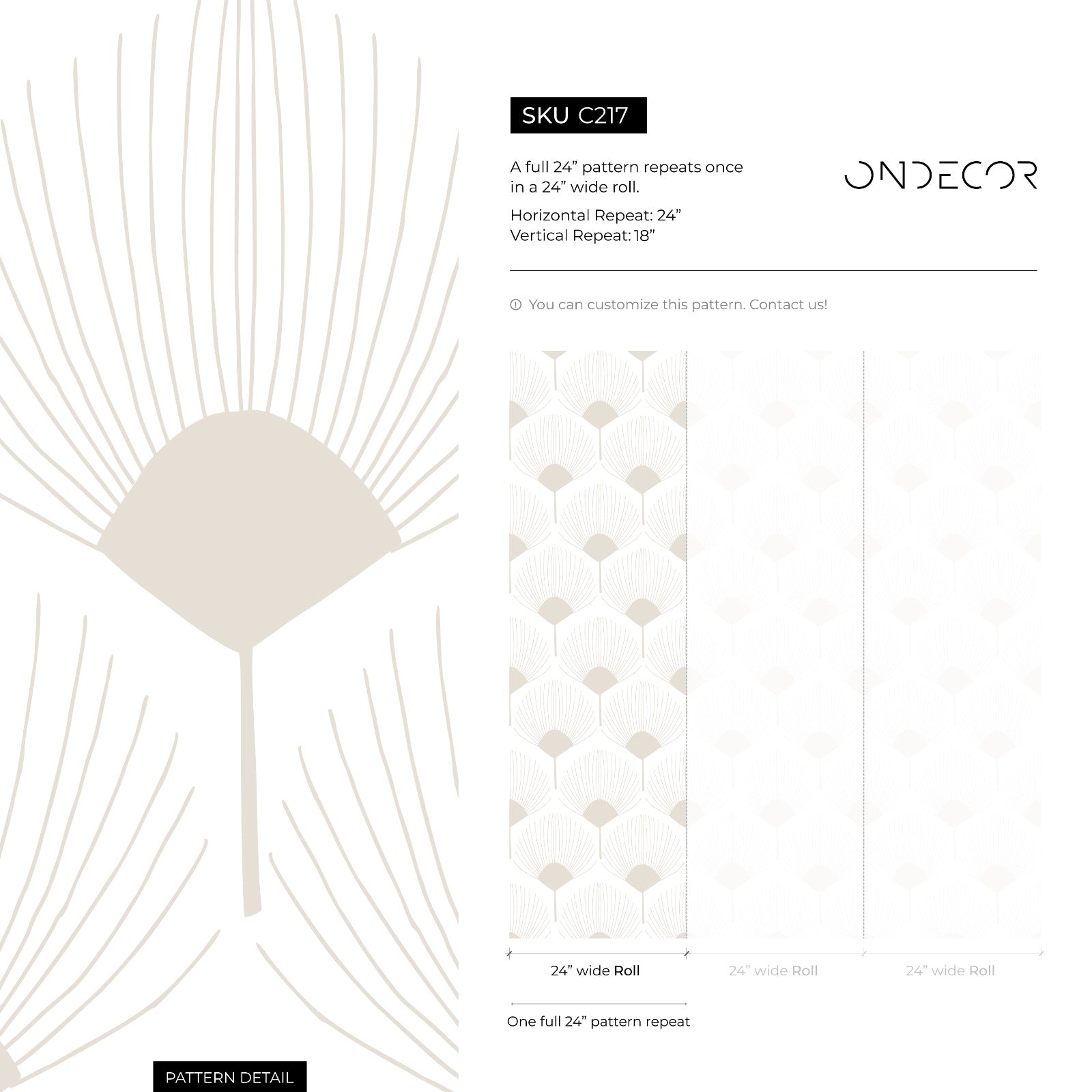 Art Deco Wallpaper With A Scalloped Fan Pattern In Beige - C217