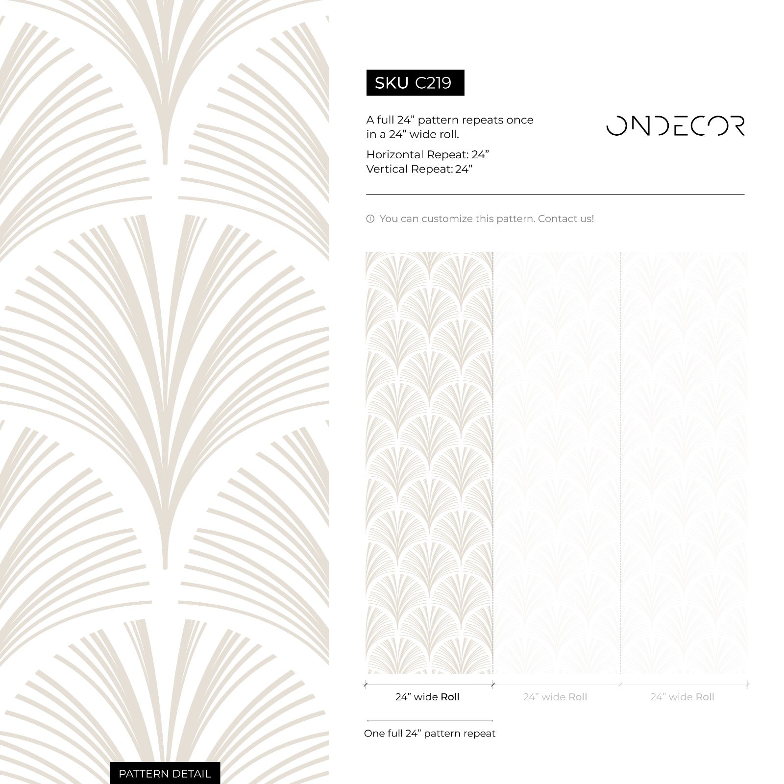 Art Deco Wallpaper Featuring An Elegant Fan Motif In Beige - C219