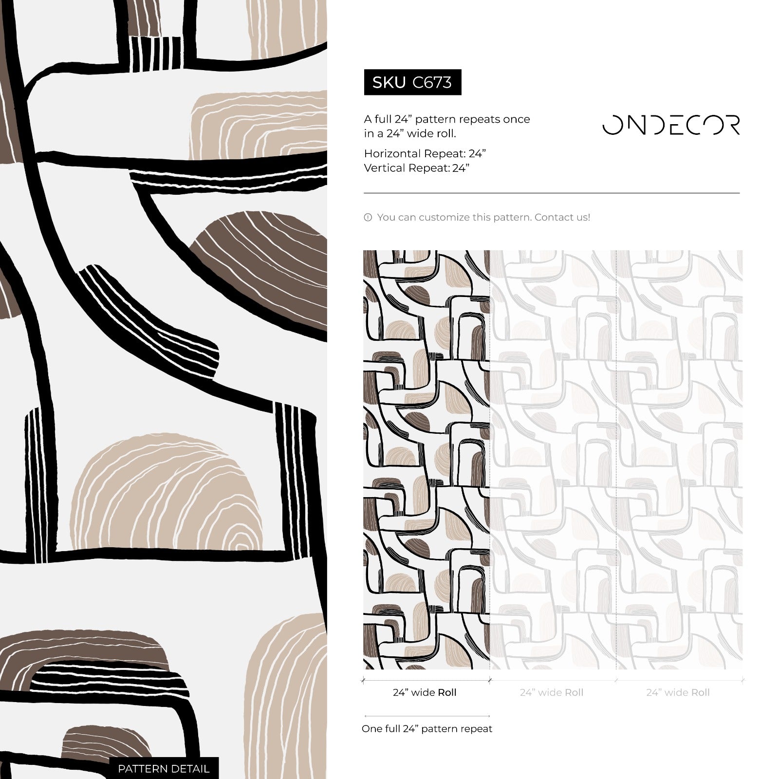 Abstract Wallpaper With Mid-century Lines And Shapes In Black, Brown, And Beige - C673