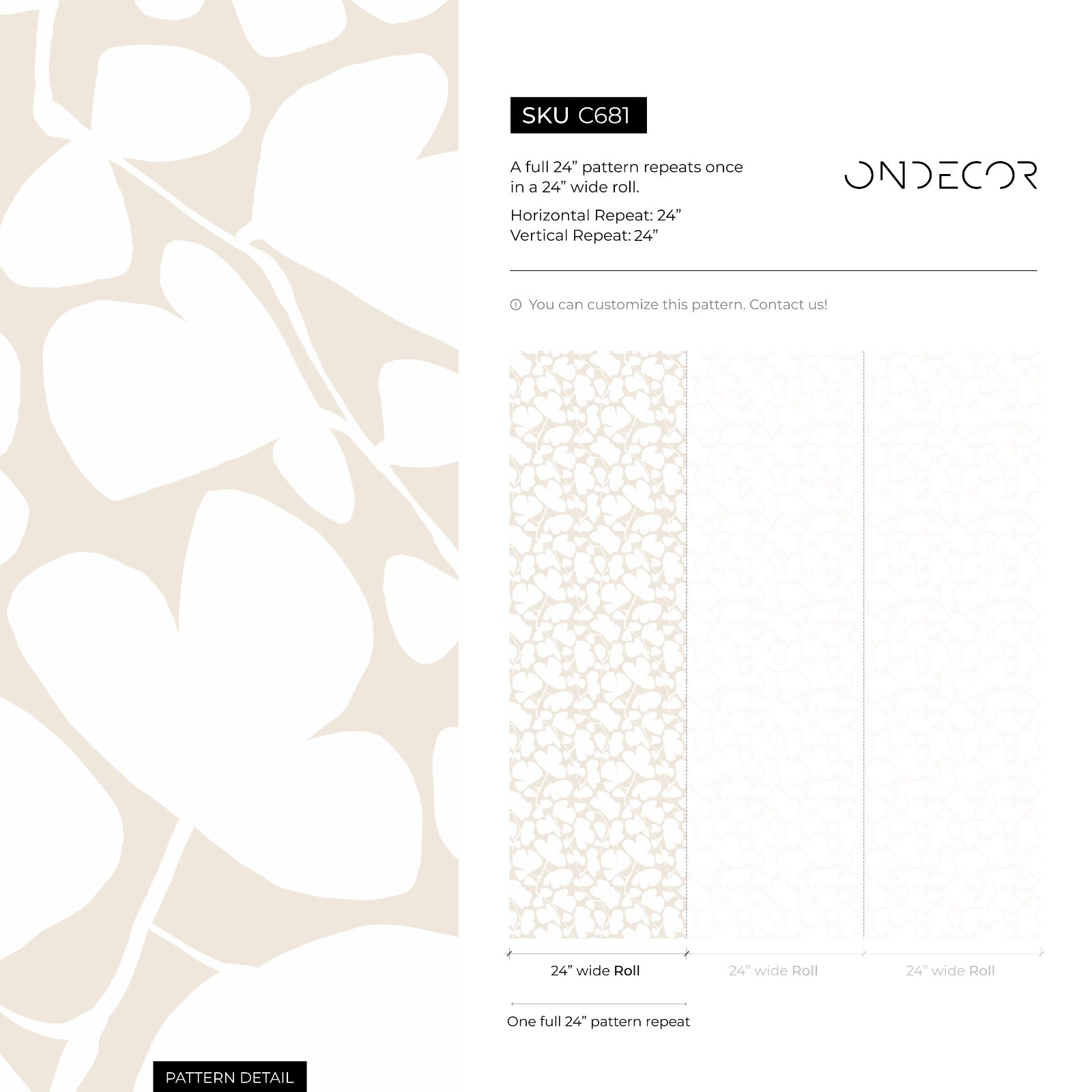 Botanical Wallpaper With A Stylized Leaf Motif In Beige And White - C681