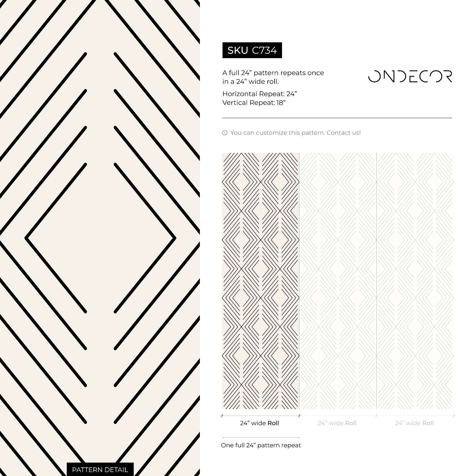 Geometric Wallpaper With A Nested Diamond Motif In Black And Beige - C734