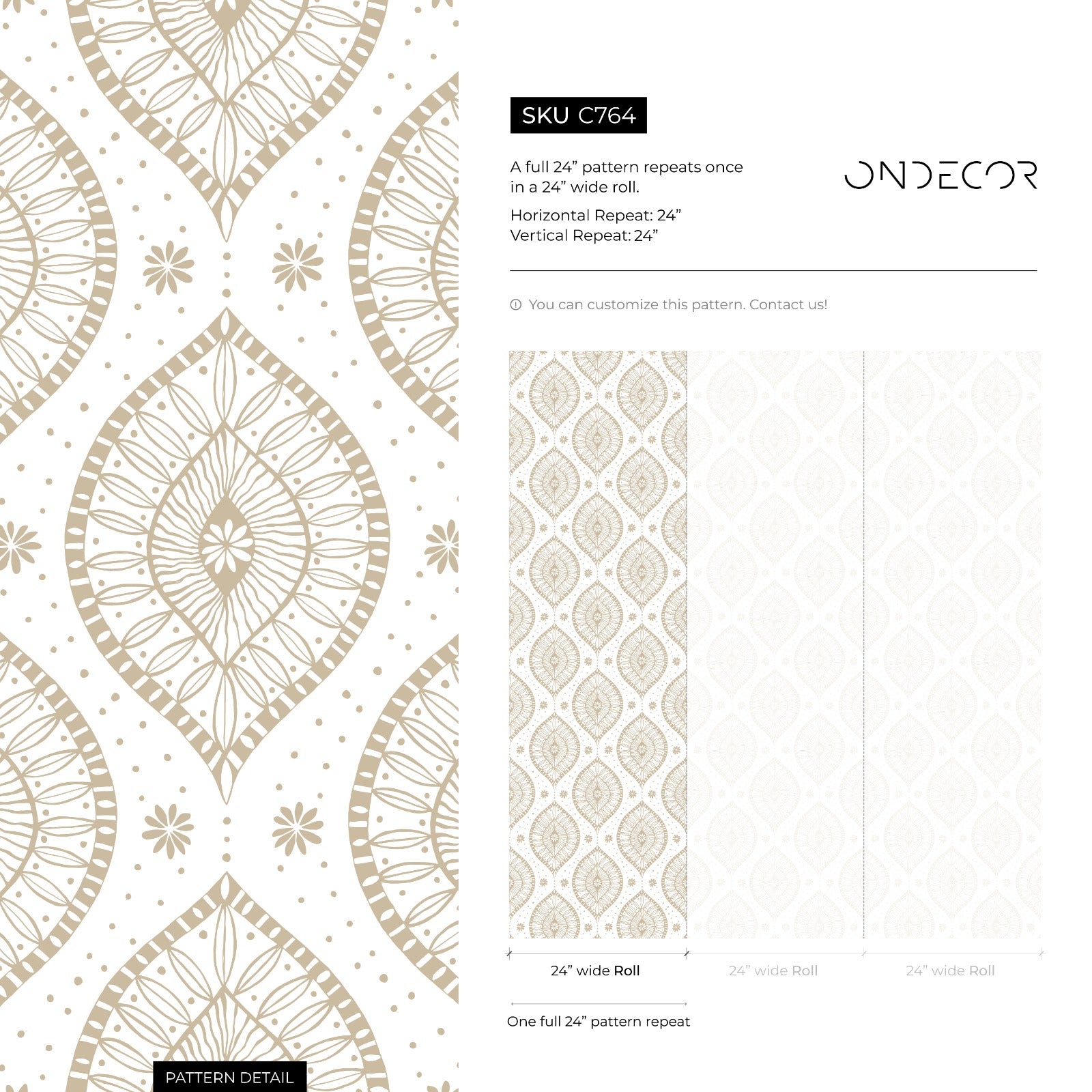 Geometric Wallpaper With An Intricate Medallion Motif In Gold - C764