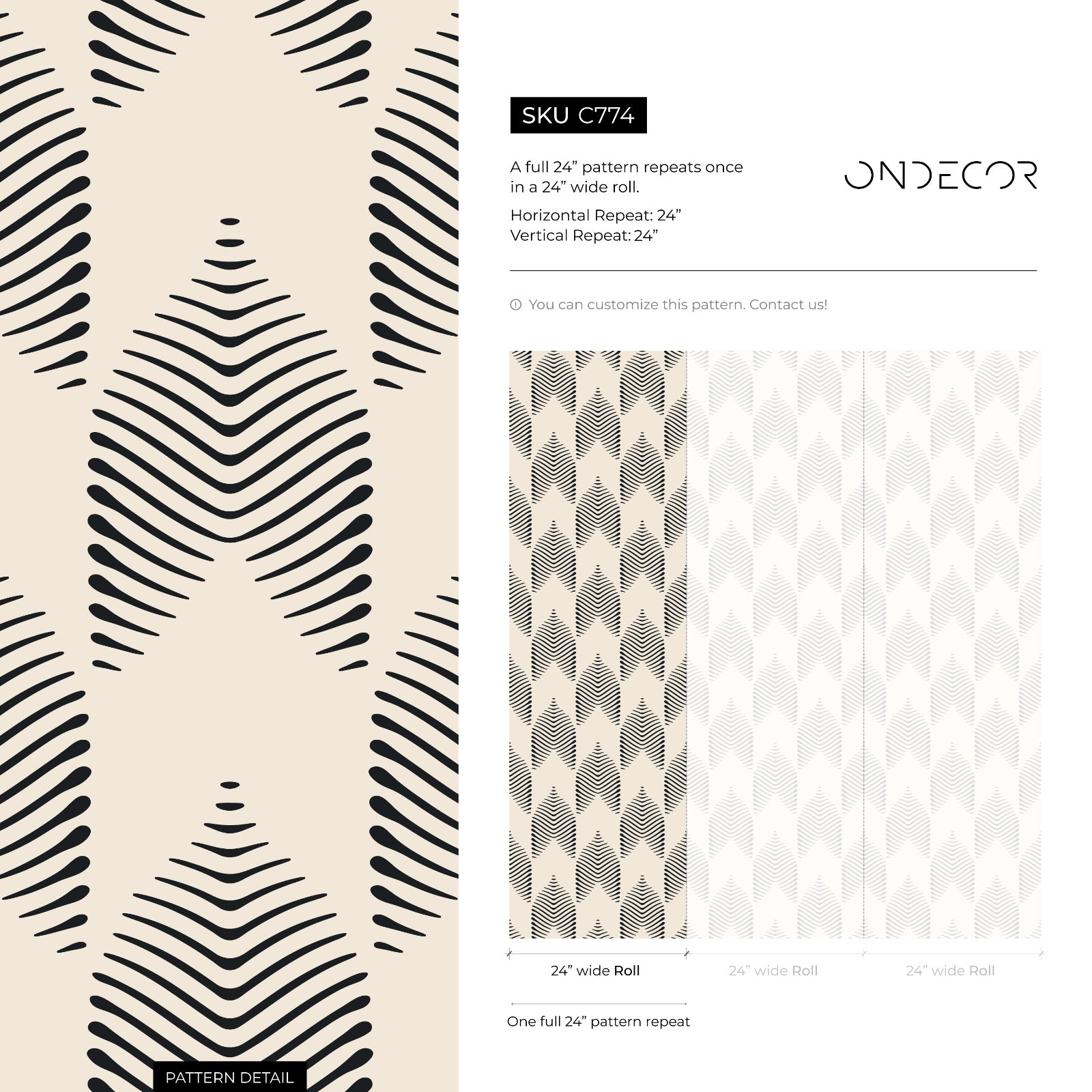 Boho Wallpaper With A Wavy Arrow Motif In Black And Beige - C774