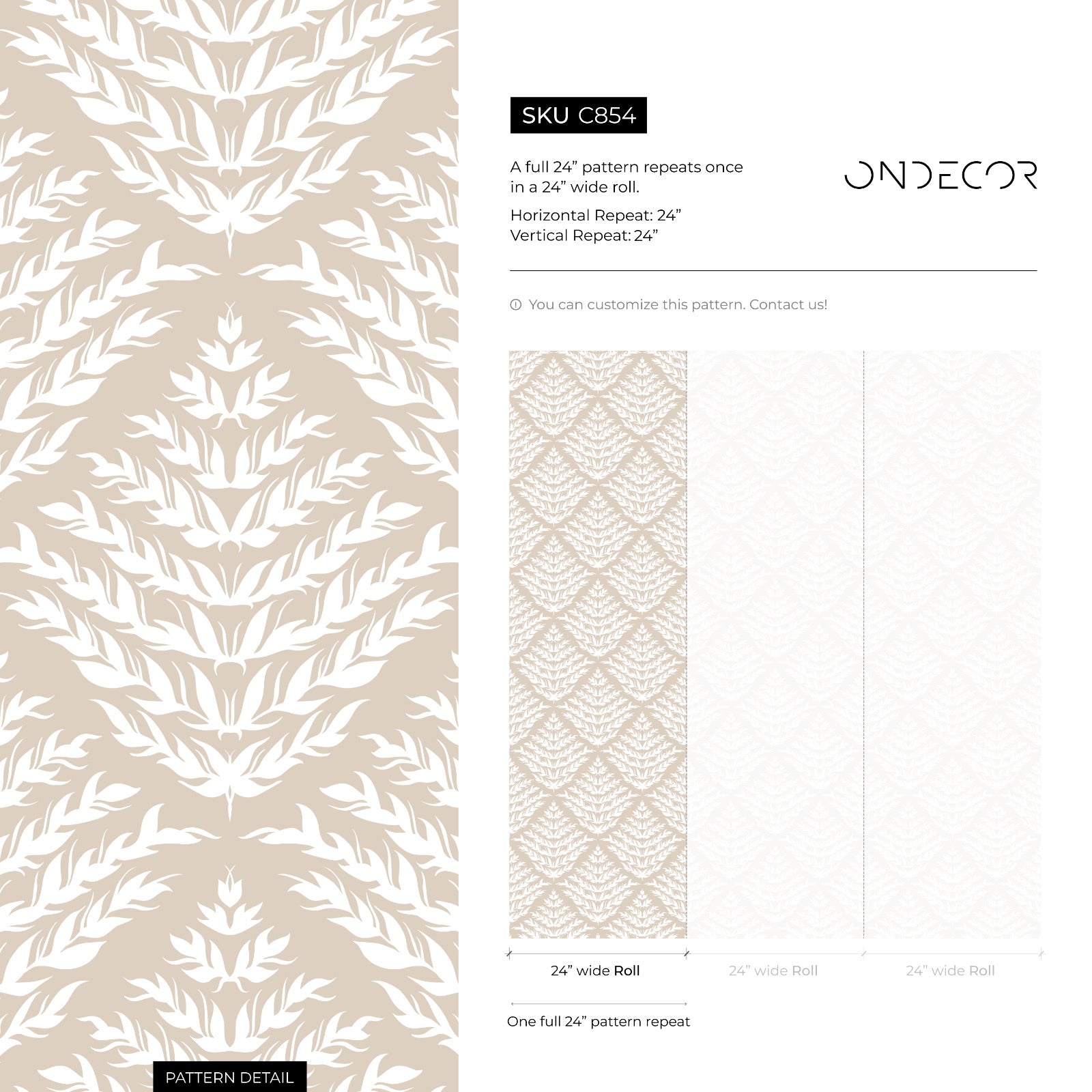 Boho Wallpaper With A Stylized Leaf Motif In Beige And Cream - C854