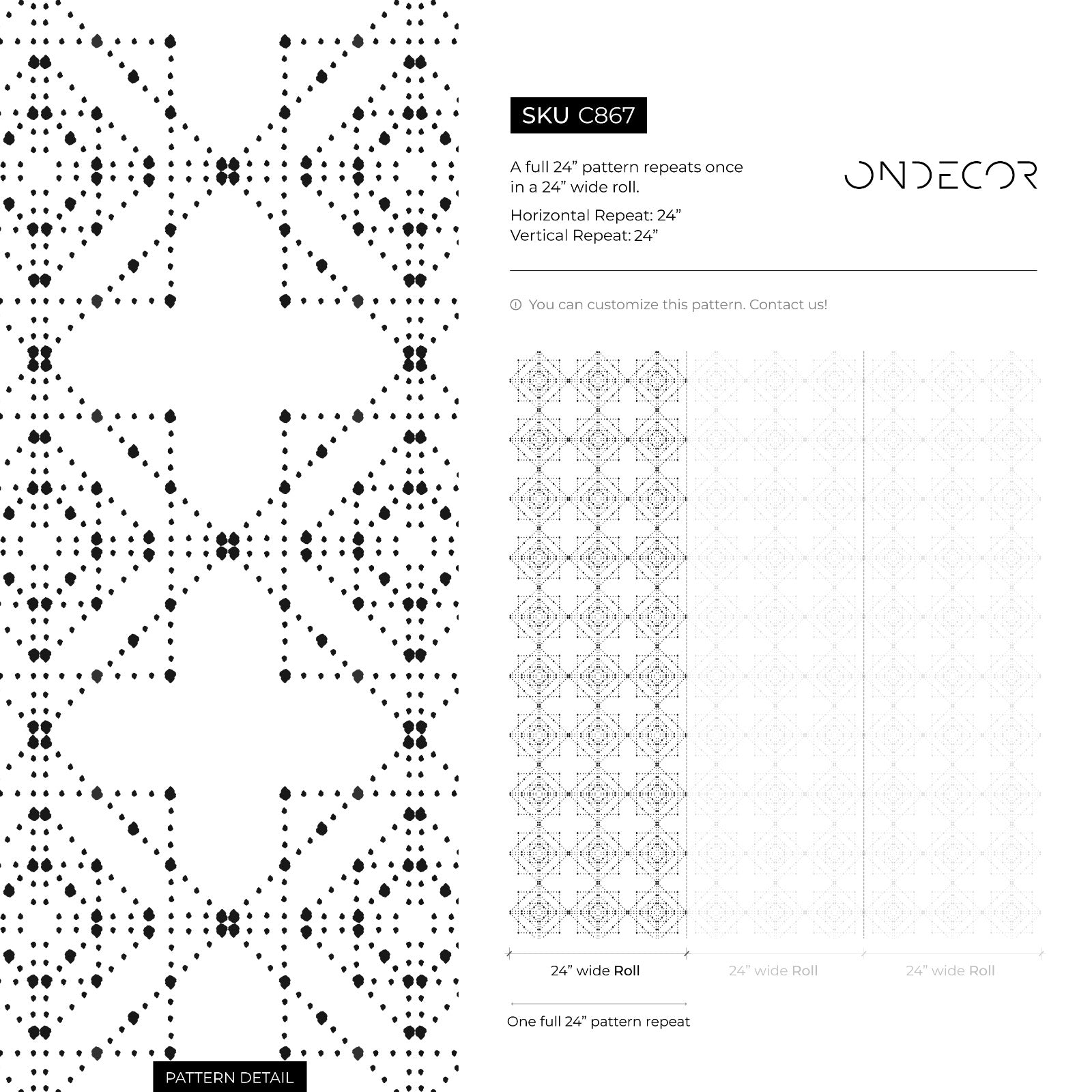 Geometric Wallpaper With A Dotted Tile Motif In Black And White - C867