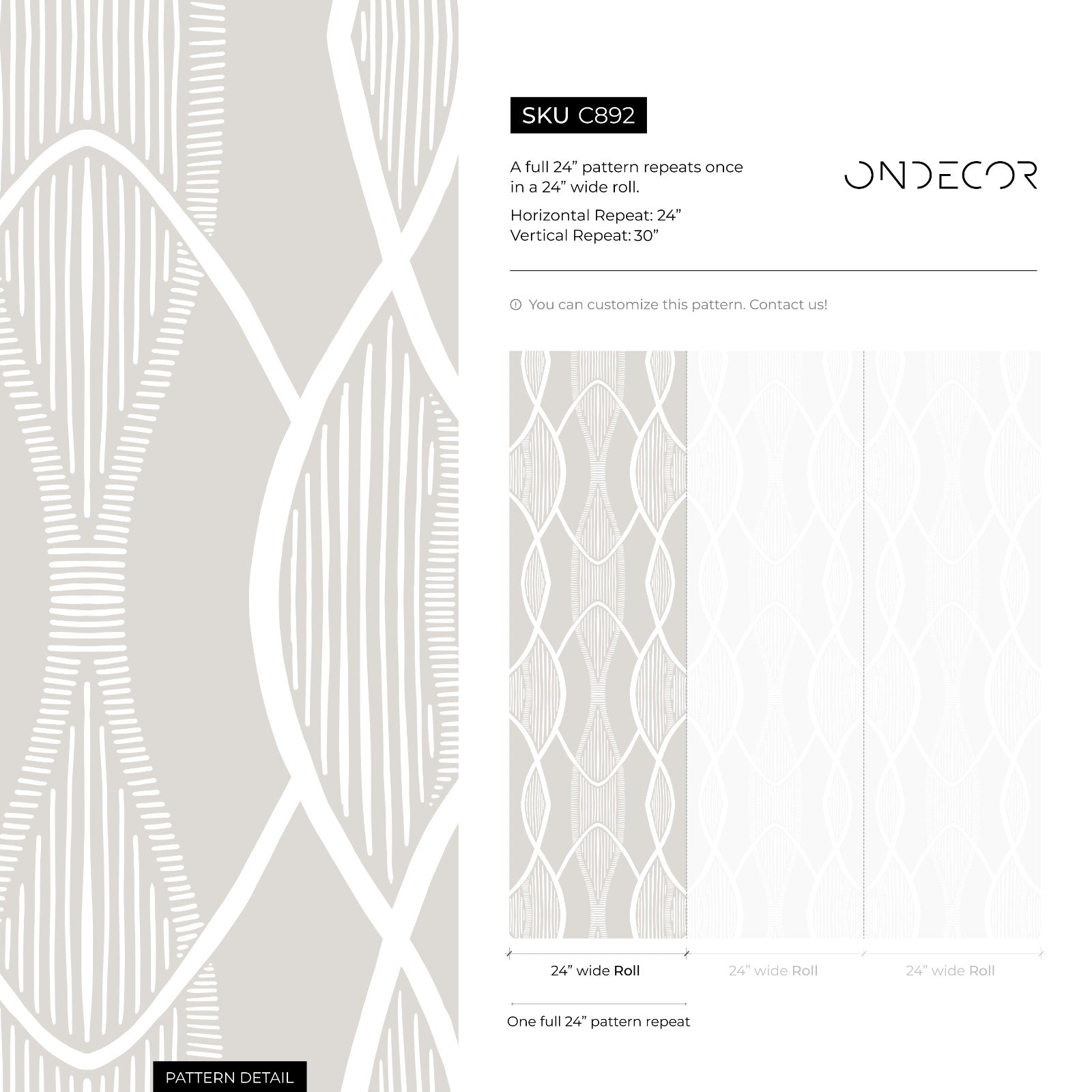 Geometric Wallpaper With A Hand-drawn Arched Lattice In Greige And White - C892