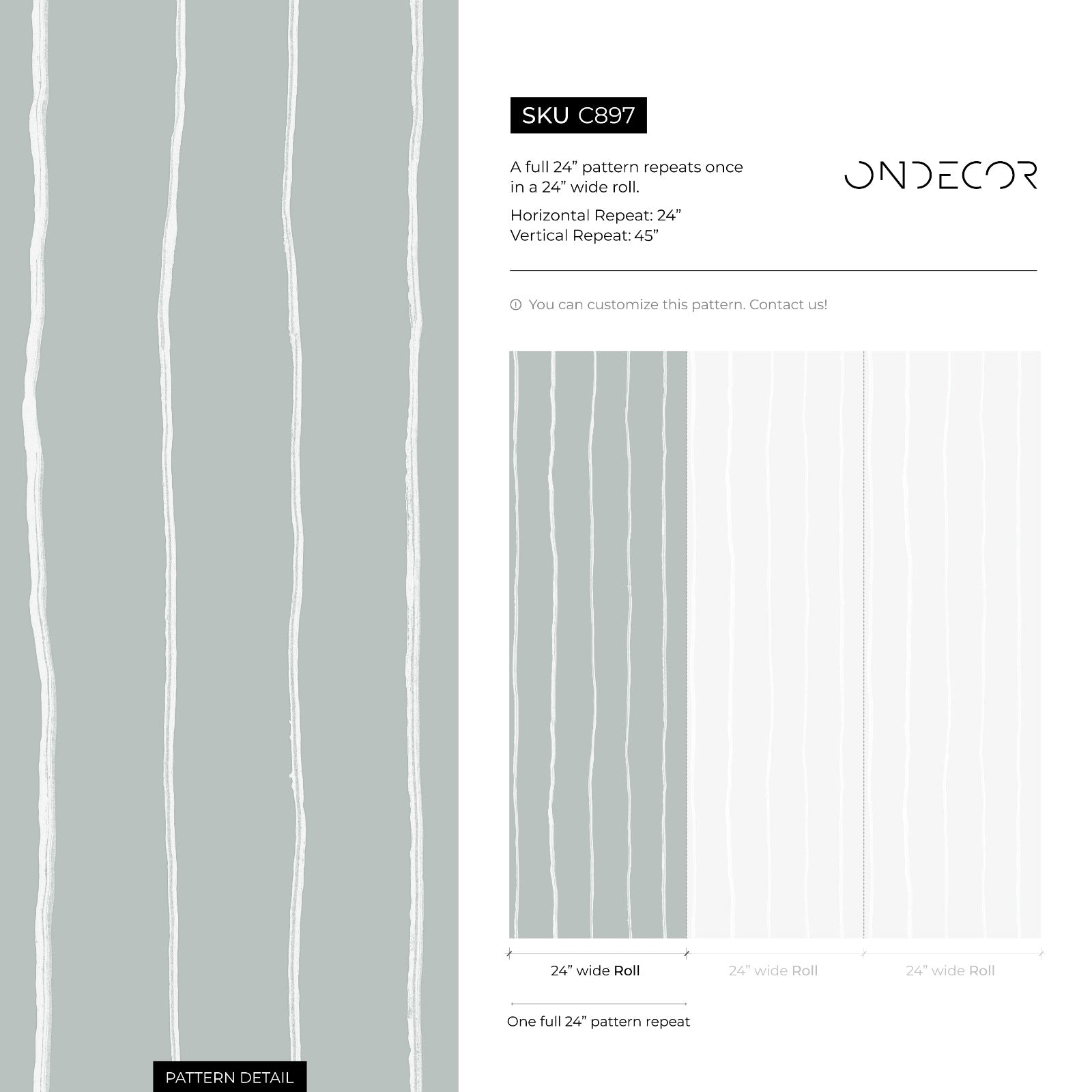 Striped Wallpaper With Hand-drawn Lines In Mint Green And White - C897