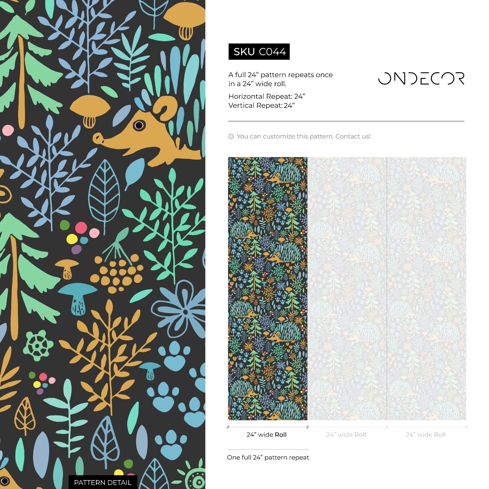 Woodland Wallpaper With Foxes And Flora In Blue, Yellow, And Green - C044