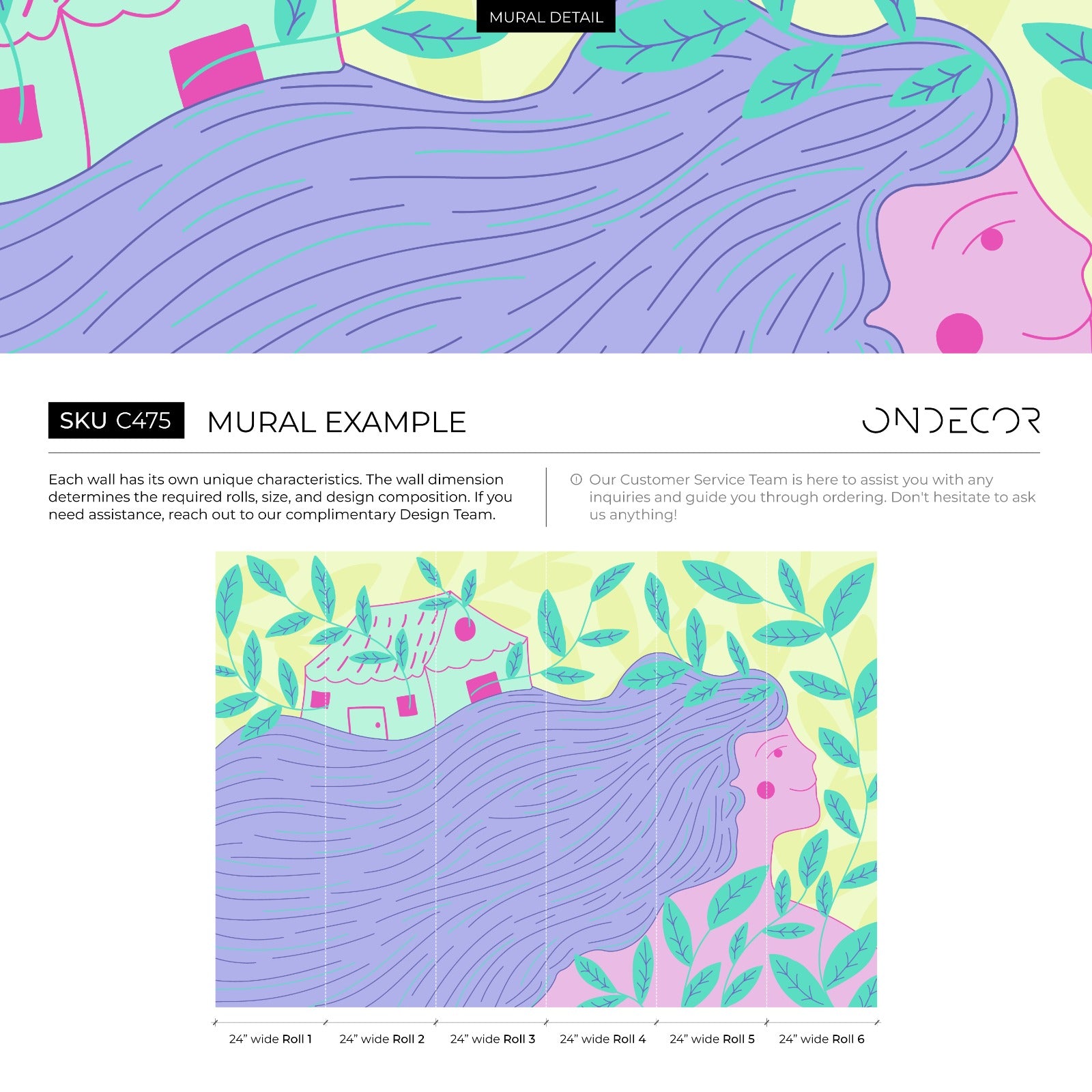 Illustrative Wallpaper With A Stylized Woman In Purple, Pink, And Green - C475