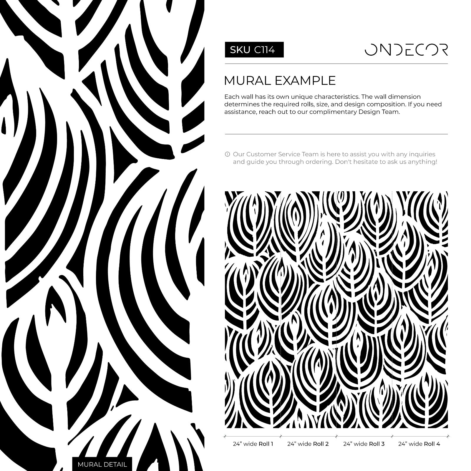 Abstract Wallpaper With An Overlapping Leaf Motif In Black And White - C114