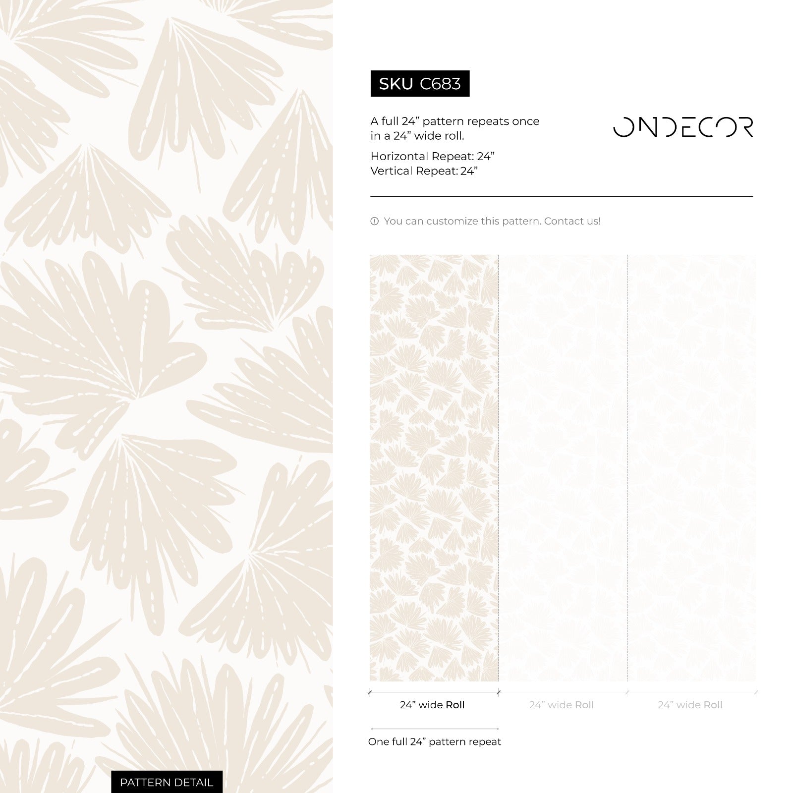 Botanical Wallpaper With Stylized Windmill Palms In Beige And Cream - C683