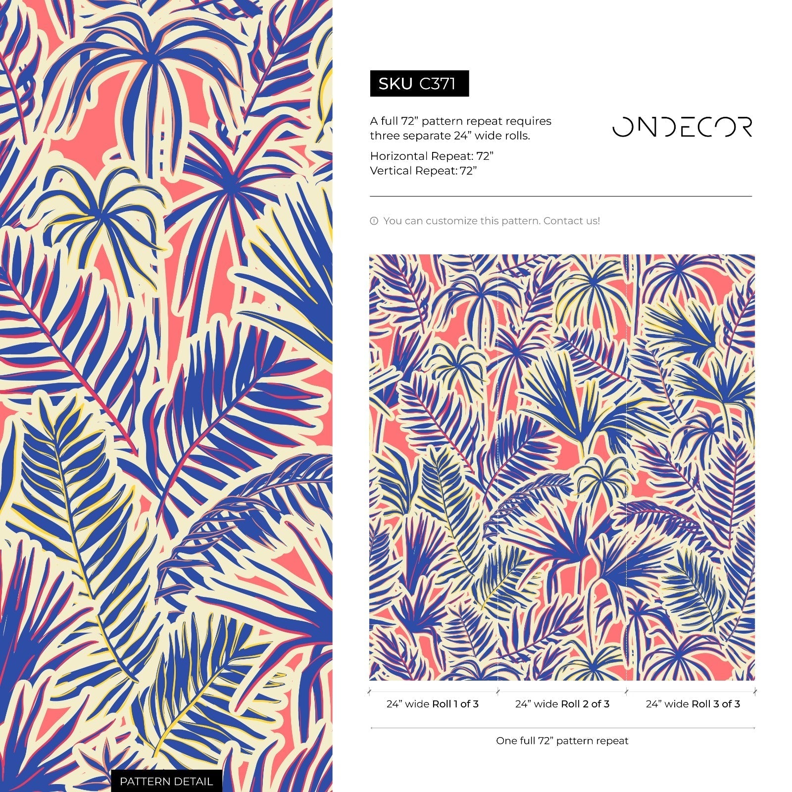 Tropical Wallpaper Featuring Stylized Jungle Leaves In Blue, Pink, And Cream - C371