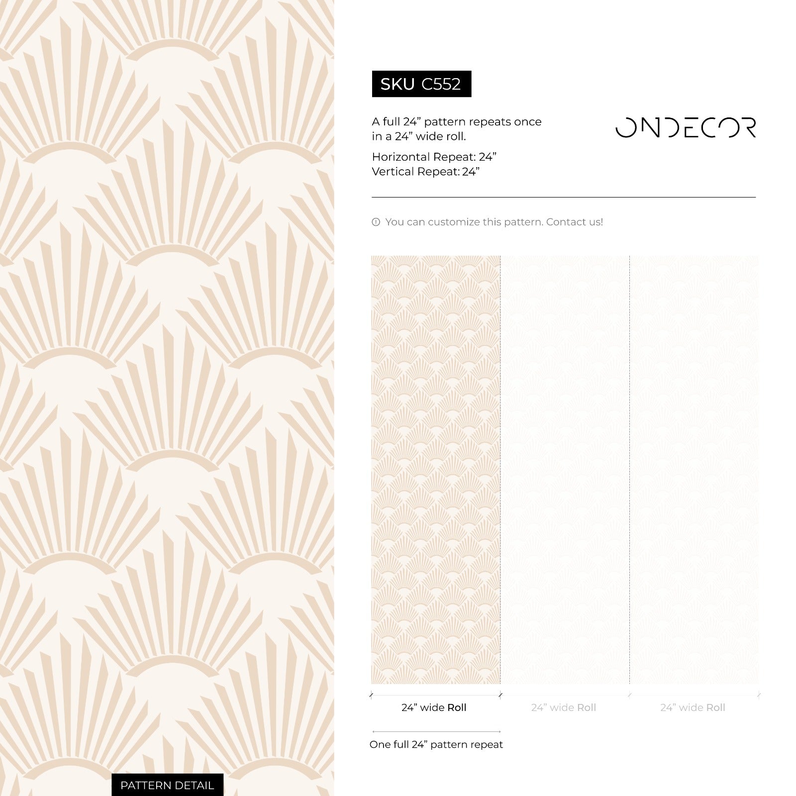 Art Deco Wallpaper With A Stylized Fan Motif In Light Brown And Beige - C552