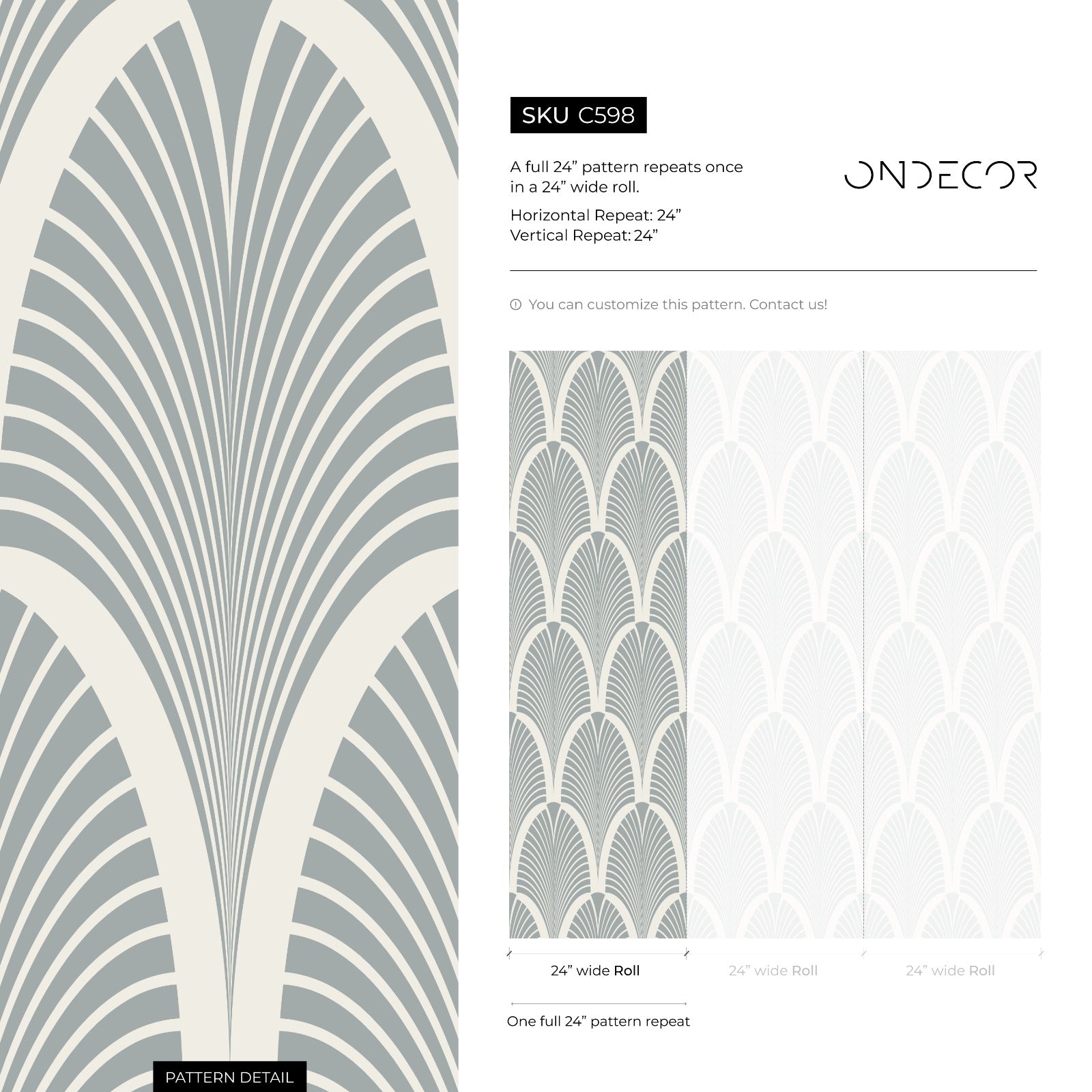 Art Deco Wallpaper With A Stylized Fan Motif In Sage Green And Beige - C598