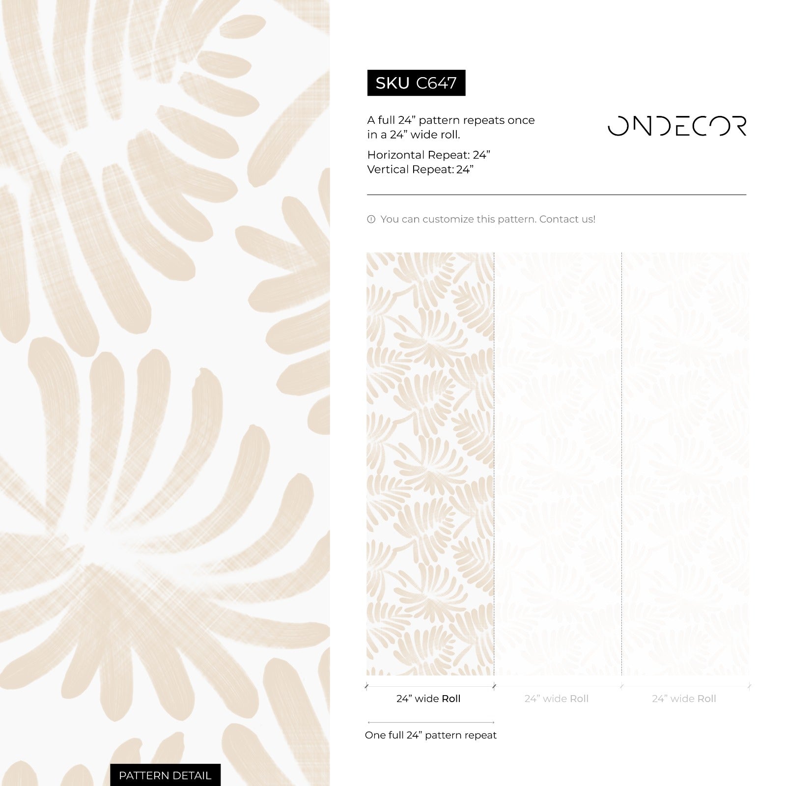 Botanical Wallpaper With A Stylized Leaf Motif In Beige - C647