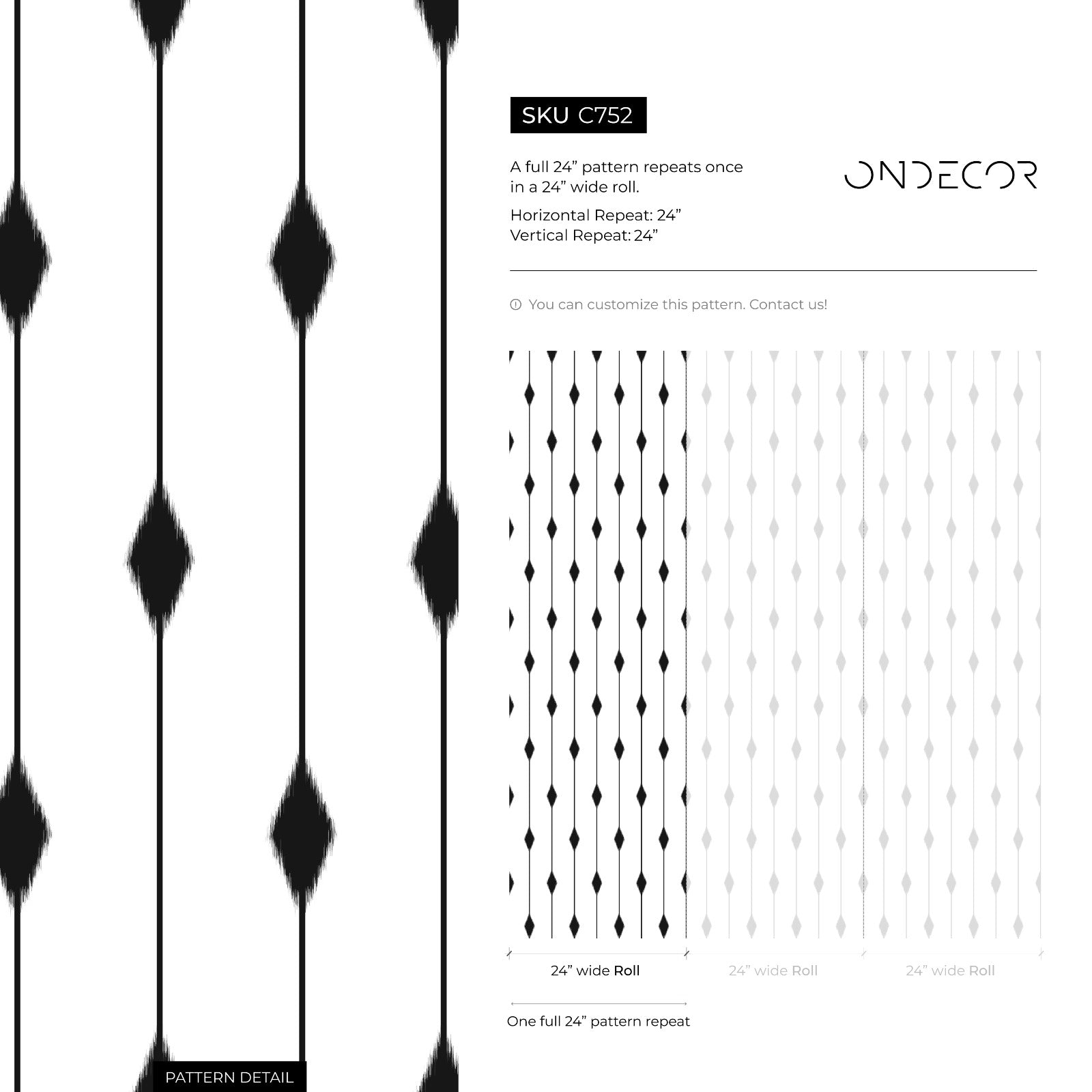Geometric Wallpaper With Vertical Diamond Stripes In Black And White - C752