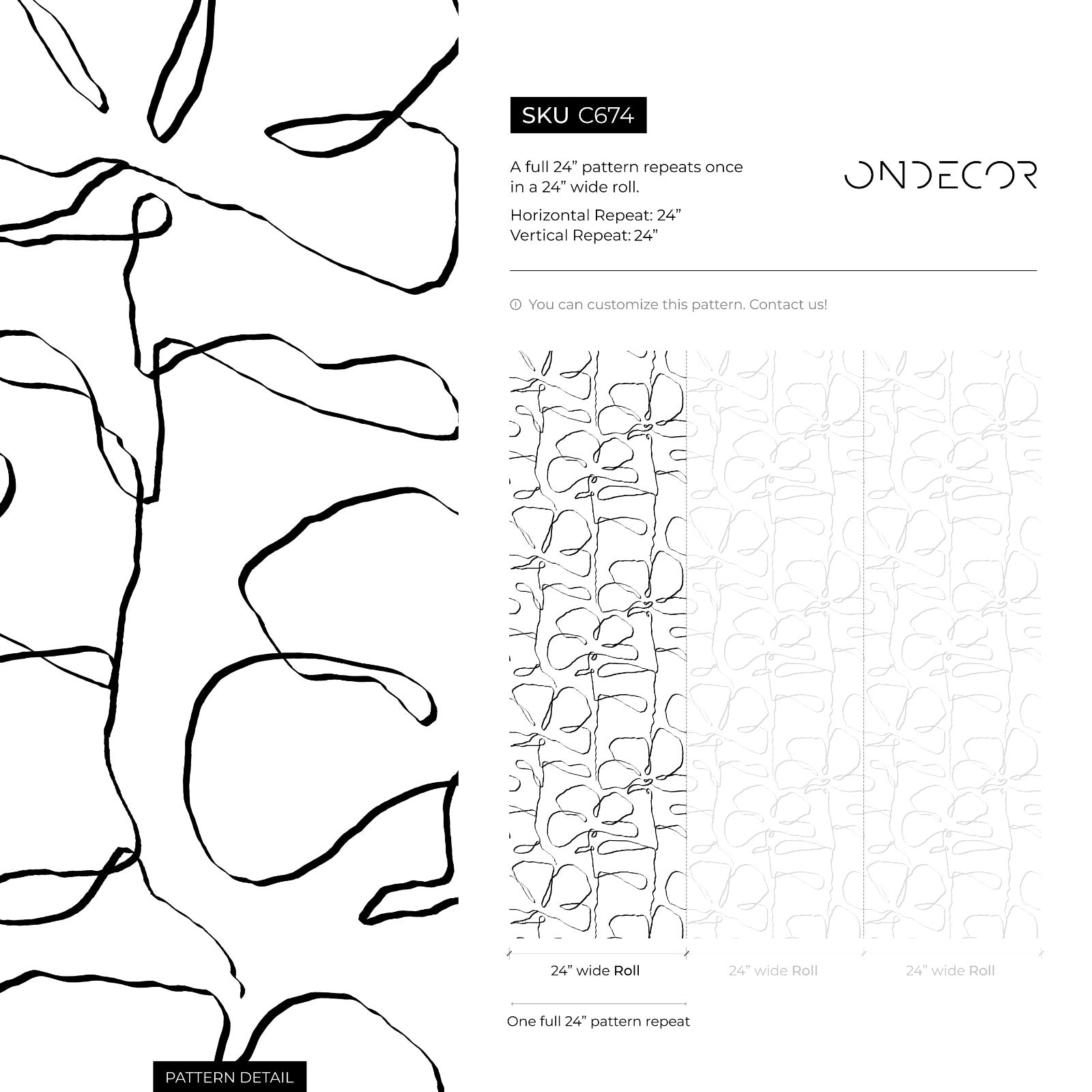Floral Wallpaper With Hand-drawn Floral Outlines In Black And White - C674